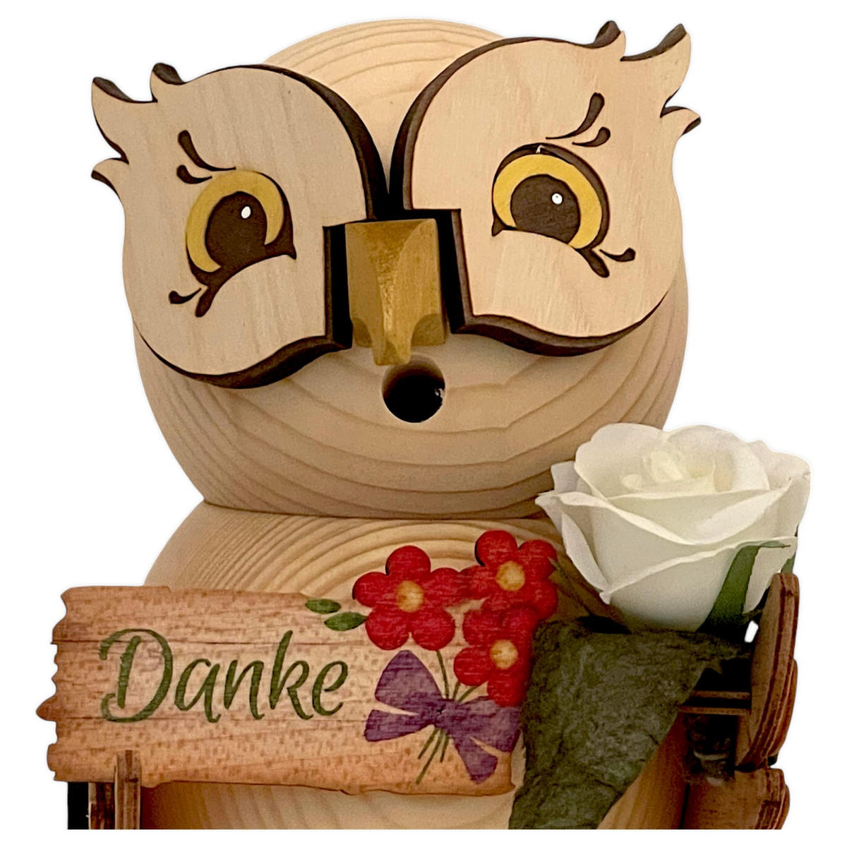 RAUCHFIGUR Eule mit Dankeschild 15 cm - Multicolor, Holz (10/15/10cm)