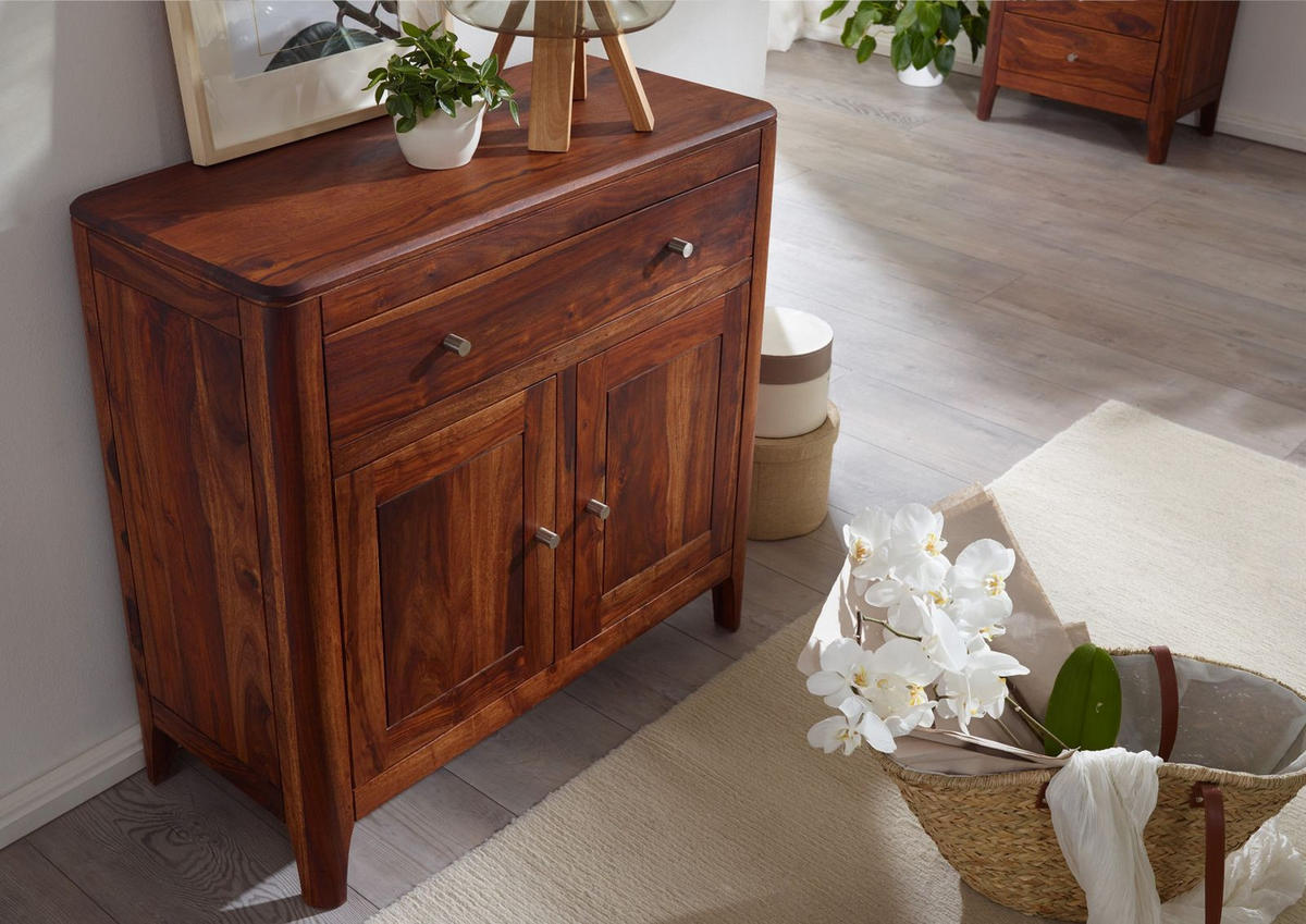 SIDEBOARD Sheesham 88x40x85 walnuss geölt BROOKLYN #24 - Dunkelbraun, Holz (88/85/40cm) - Massivmoebel24