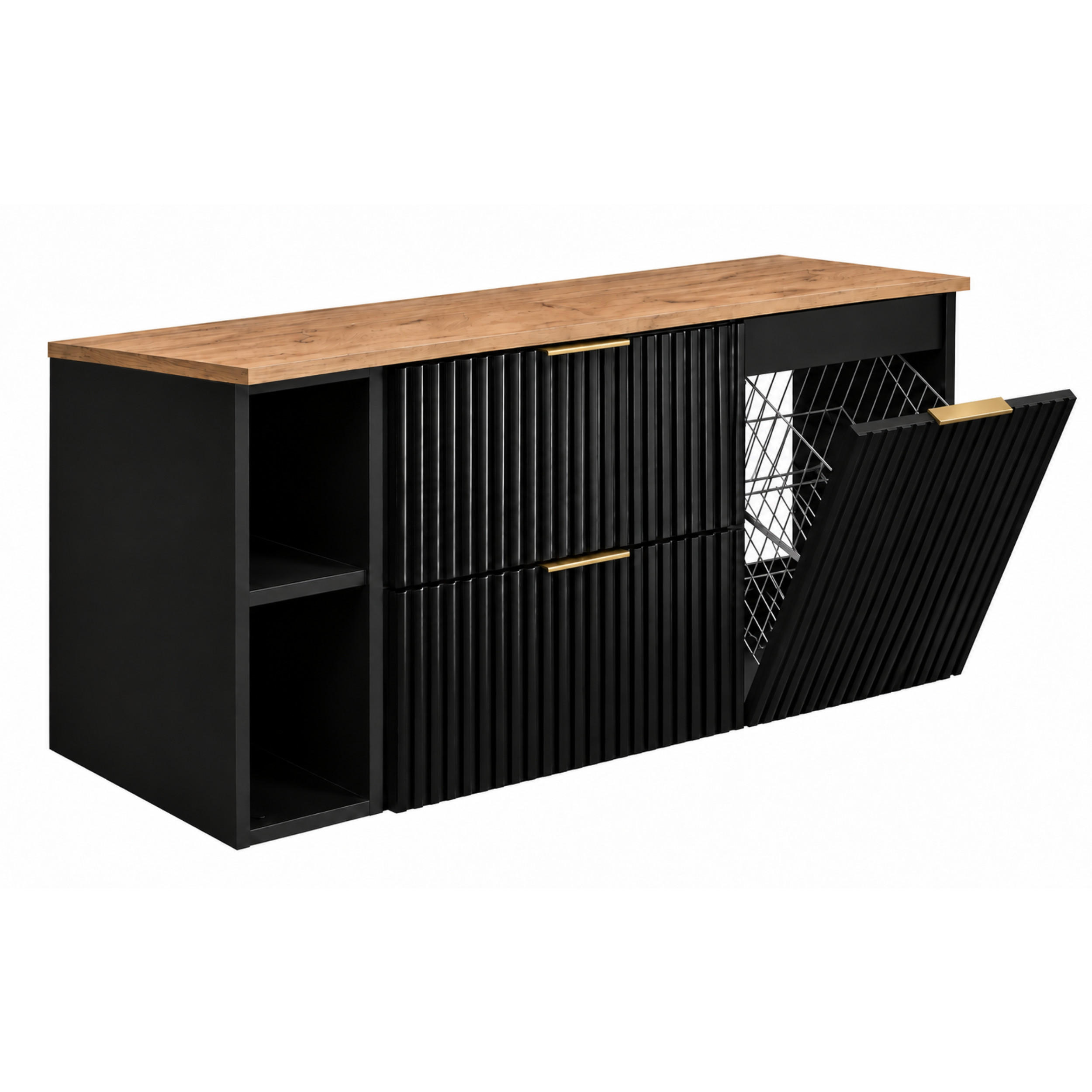 3XE Living Badmöbel-Set Schwarz, Eiche 120x57x46 cm