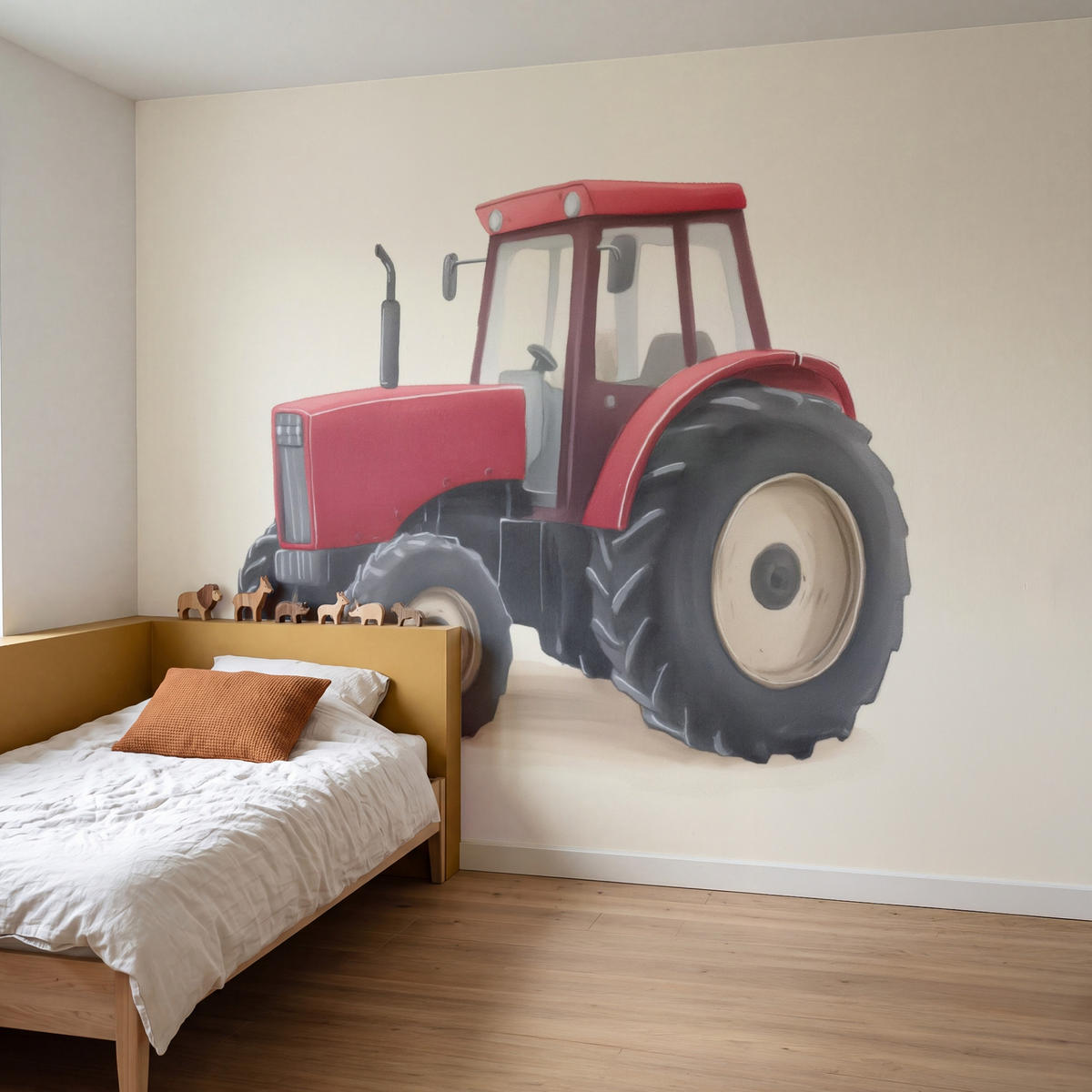 KINDERTAPETE - Traktor - Minimalistisch - Illustration - Rot - 260x200 cm - Rot, Papier (260/200cm) - OnlyWow