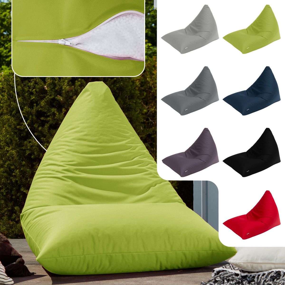 OUTDOOR SITZSACK Triangle 150x100x100cm - Grün, Textil (100/100/150cm) - Green Bean