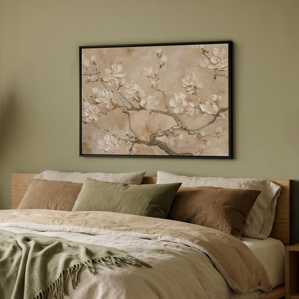 LEINWAND Bilder mit Rahmen - Blumen - Modern - Beige - Weiß - Blüte - 80x60 - Beige, Textil (80/60cm) - MuchoWow