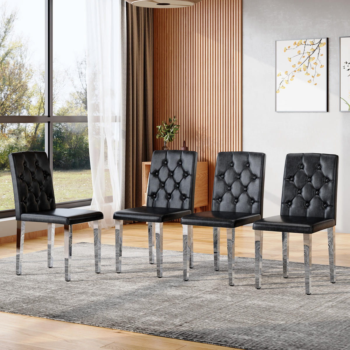 STUHL-SET DE-36653 4 Stück mit PU-Bezug und Metallbeinen Silber - Silberfarben, Metall (46/89/42cm) - ComfortXL