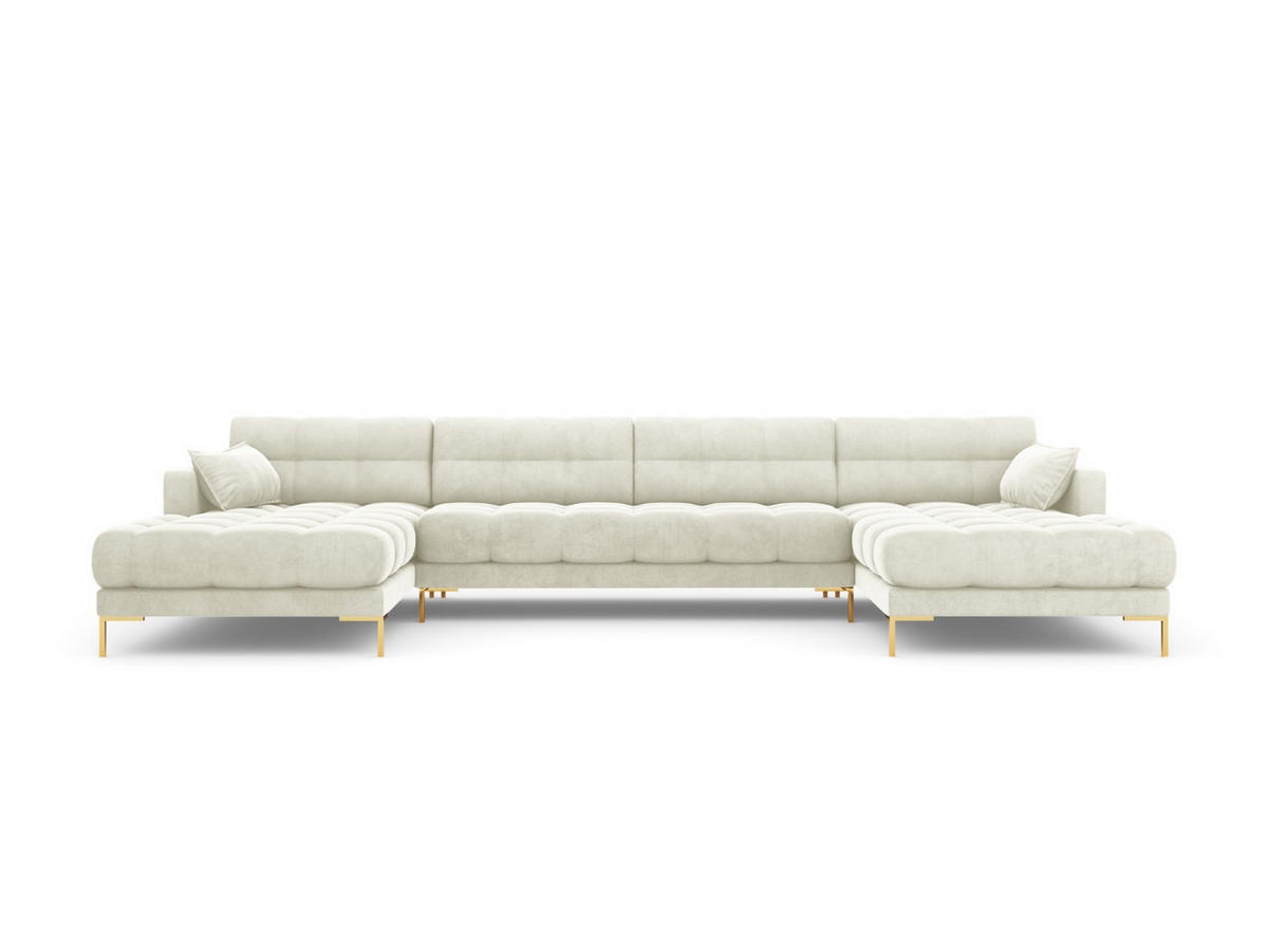 PANORAMASOFA Mamaia aus Samt leichtes beige 6 Sitzplätze - Creme, Textil (185/75/383cm) - Micadoni