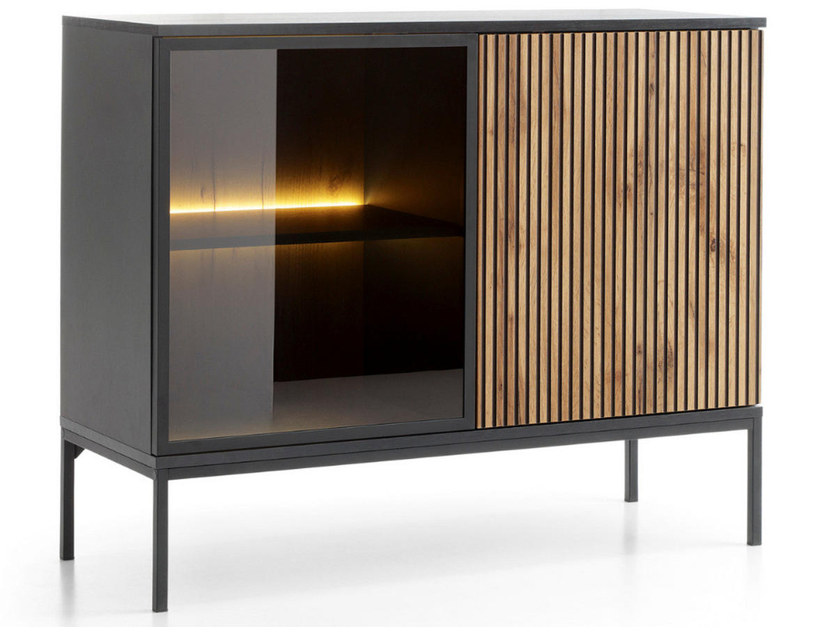 KOMMODE Graphit, Wotan Eichefraben 104/83/39 cm Deo - Eiche Wotan/Schwarz, Glas/Holz (104/85/39cm) - Graingold