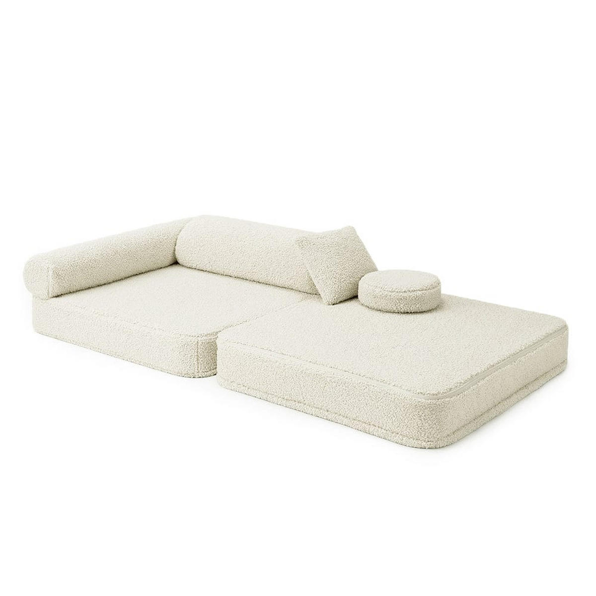 KINDERSESSEL modular 3-in-1 ausklappbar aus Teddystoff in Beige-Creme - Creme, Textil (1000/50/50cm) - MeowBaby