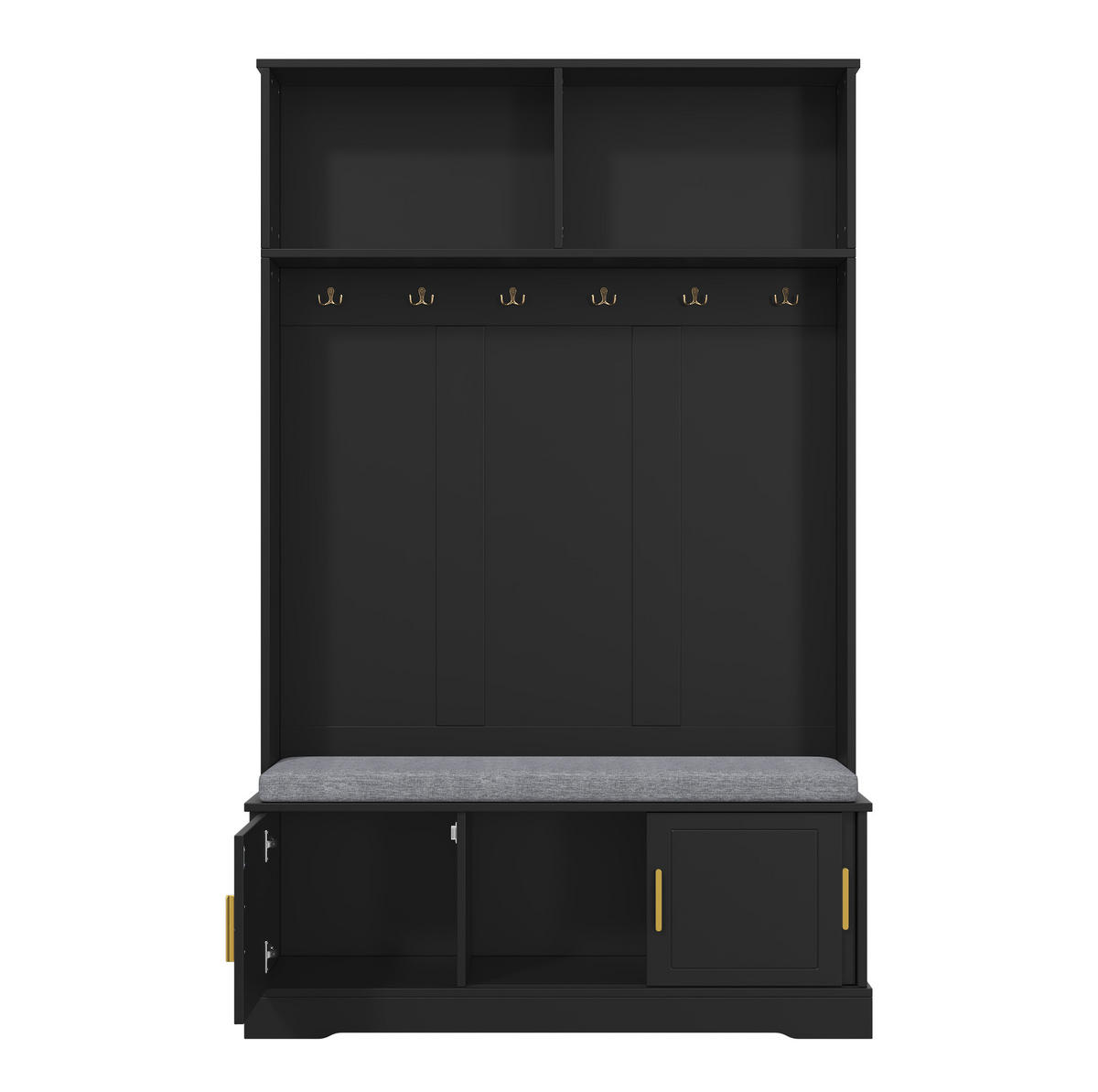 GARDEROBE 120/40/191 cm schwarz aus Spanplatte mit Sitzbank, Schuhregal und 6 Haken - Schwarz, Holzwerkstoff (120/191/40cm) - OKWISH