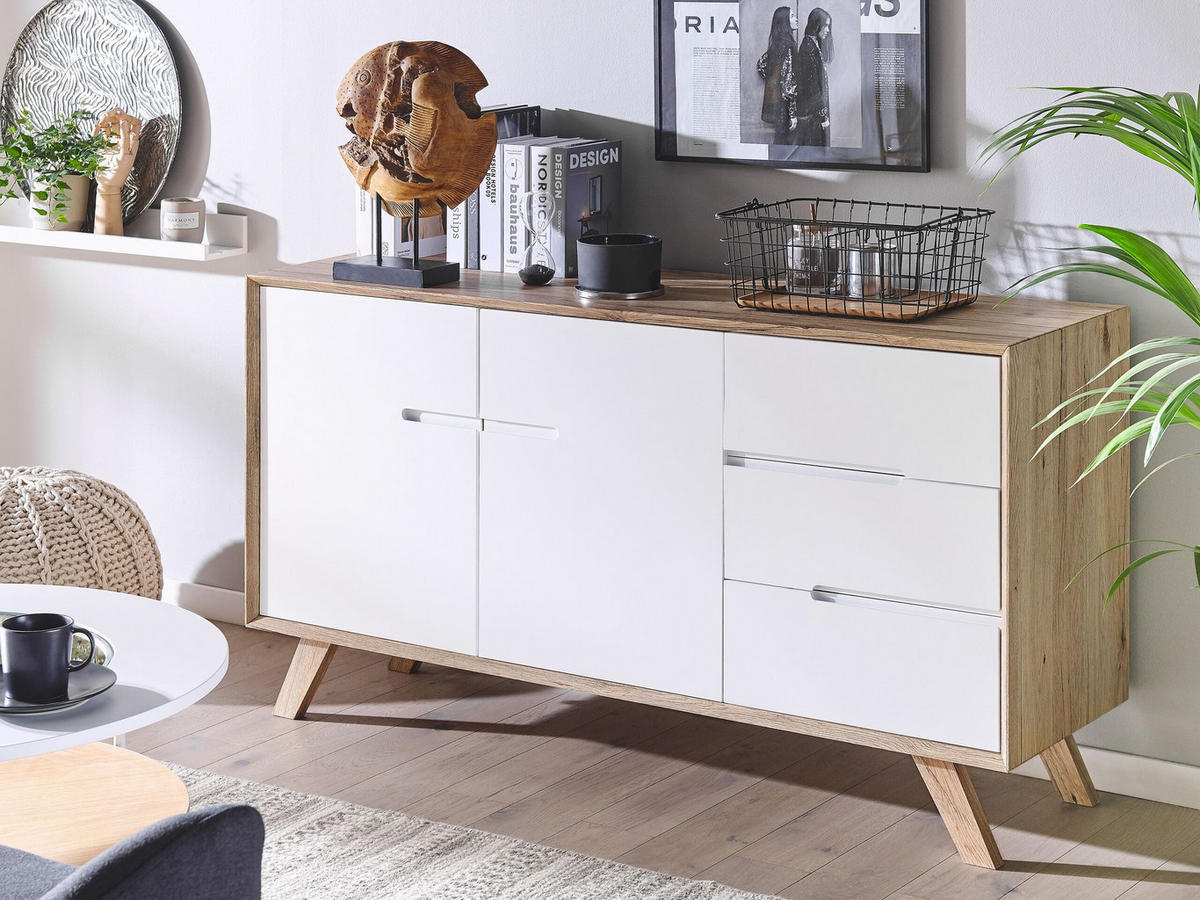 SIDEBOARD se 2 dveřmi Hnědý/Bílý Forester - hnědá, kompozitní dřevo (140/75/40cm) - Beliani