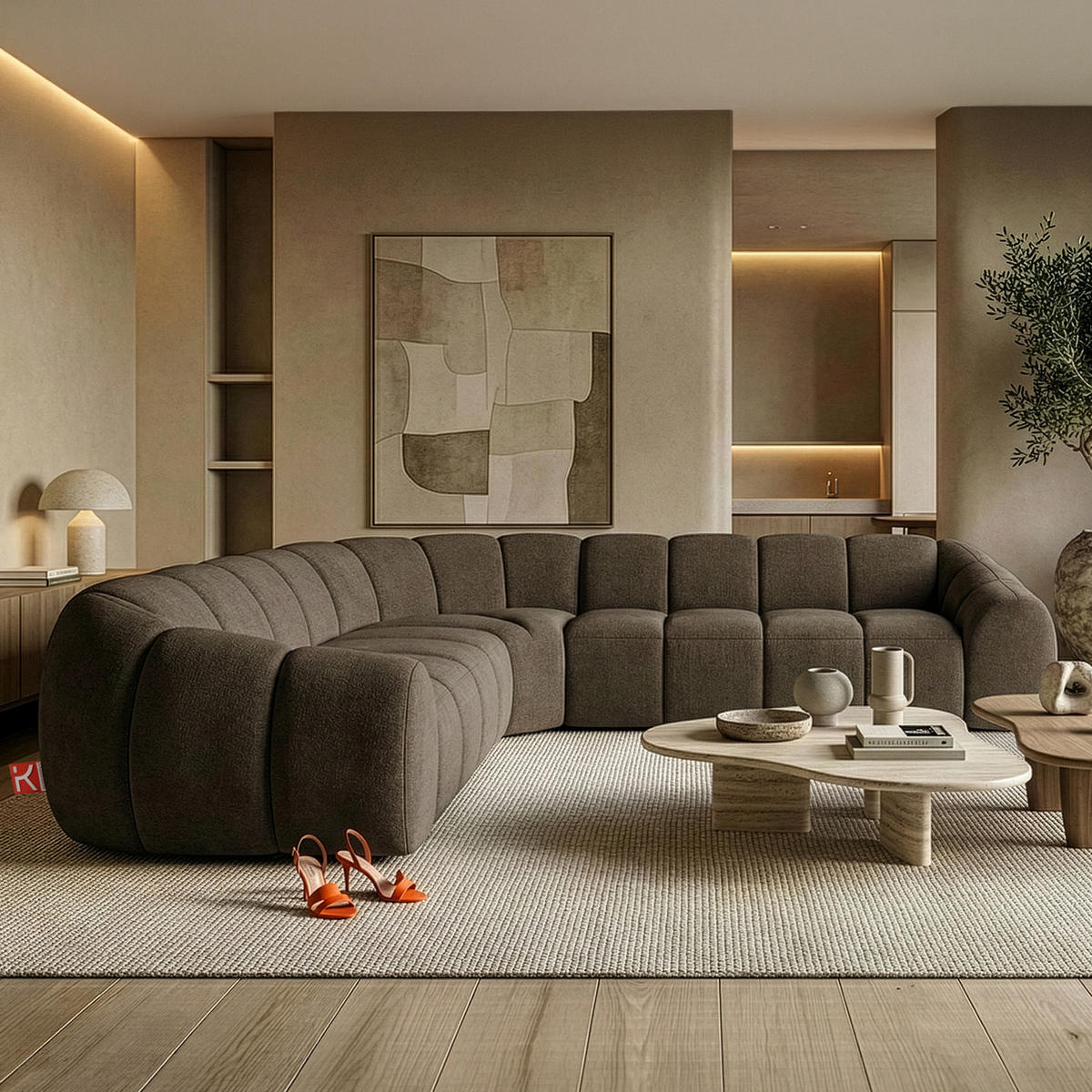 ECKSOFA RECHTS/LINKS FLAVA, Braun - Braun, Holz/Holzwerkstoff (310/310cm) - KONSIMO®