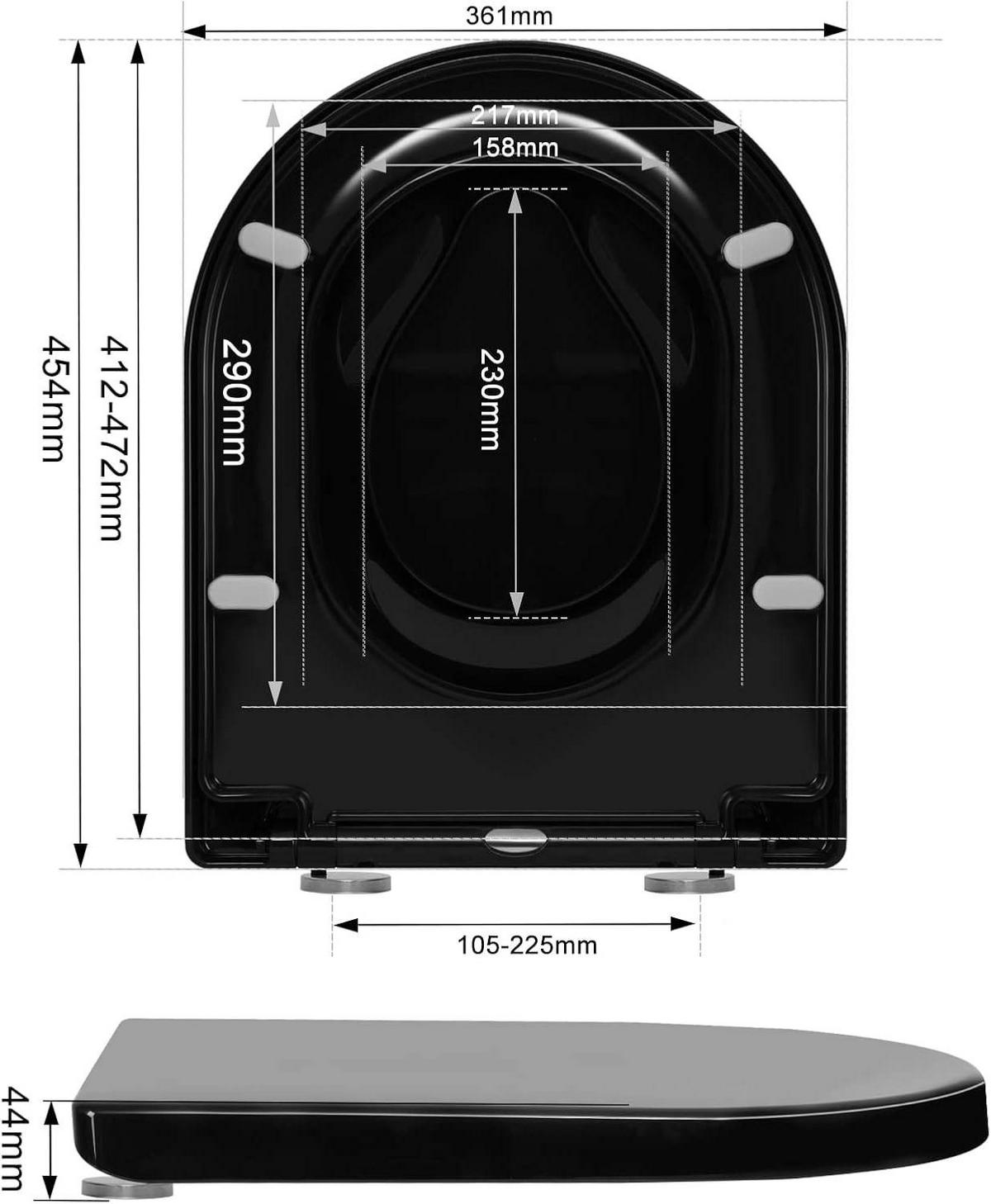 WC SITZ mit Absenkautomatik, Toilettendeckel mit Kindersitz - Schwarz, Kunststoff (36/4.4/45cm) - Woltu