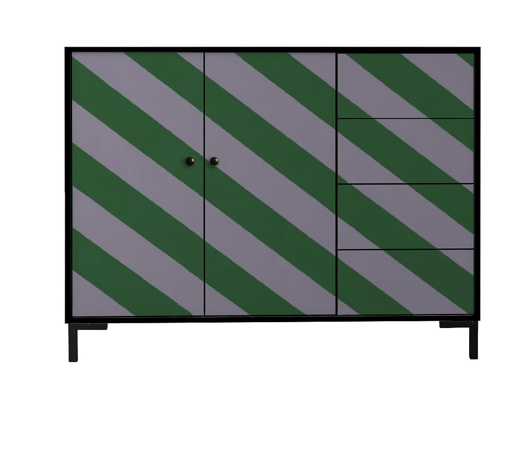 KOMMODE mit 2 Türen und 4 Schubladen aus MDF mit Walddruck WILMA - Grau, Holzwerkstoff (45/84/113cm) - RNT By Really Nice Things