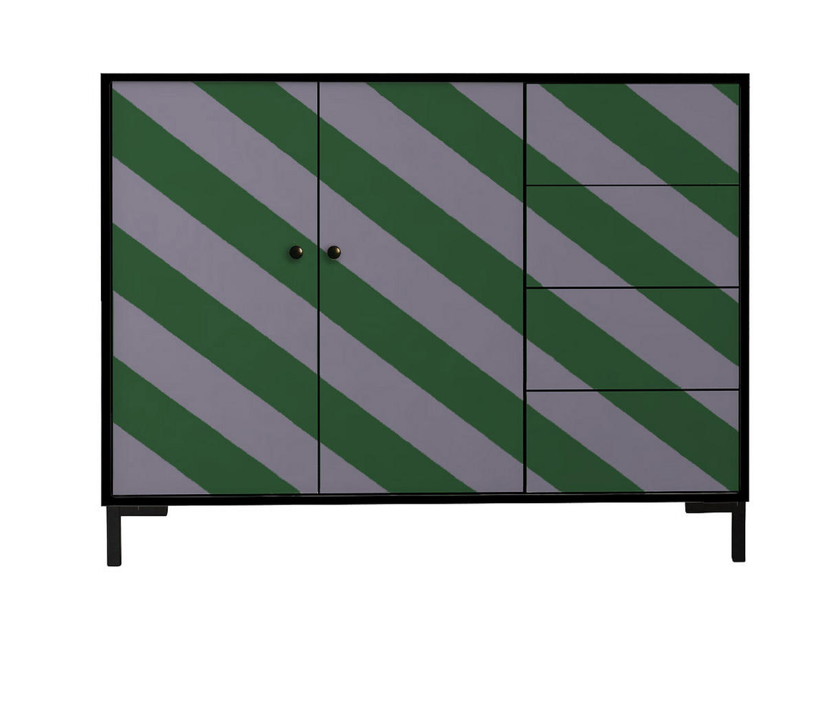 KOMMODE mit 2 Türen und 4 Schubladen aus MDF mit Walddruck WILMA - Grau, Holzwerkstoff (45/84/113cm) - RNT By Really Nice Things