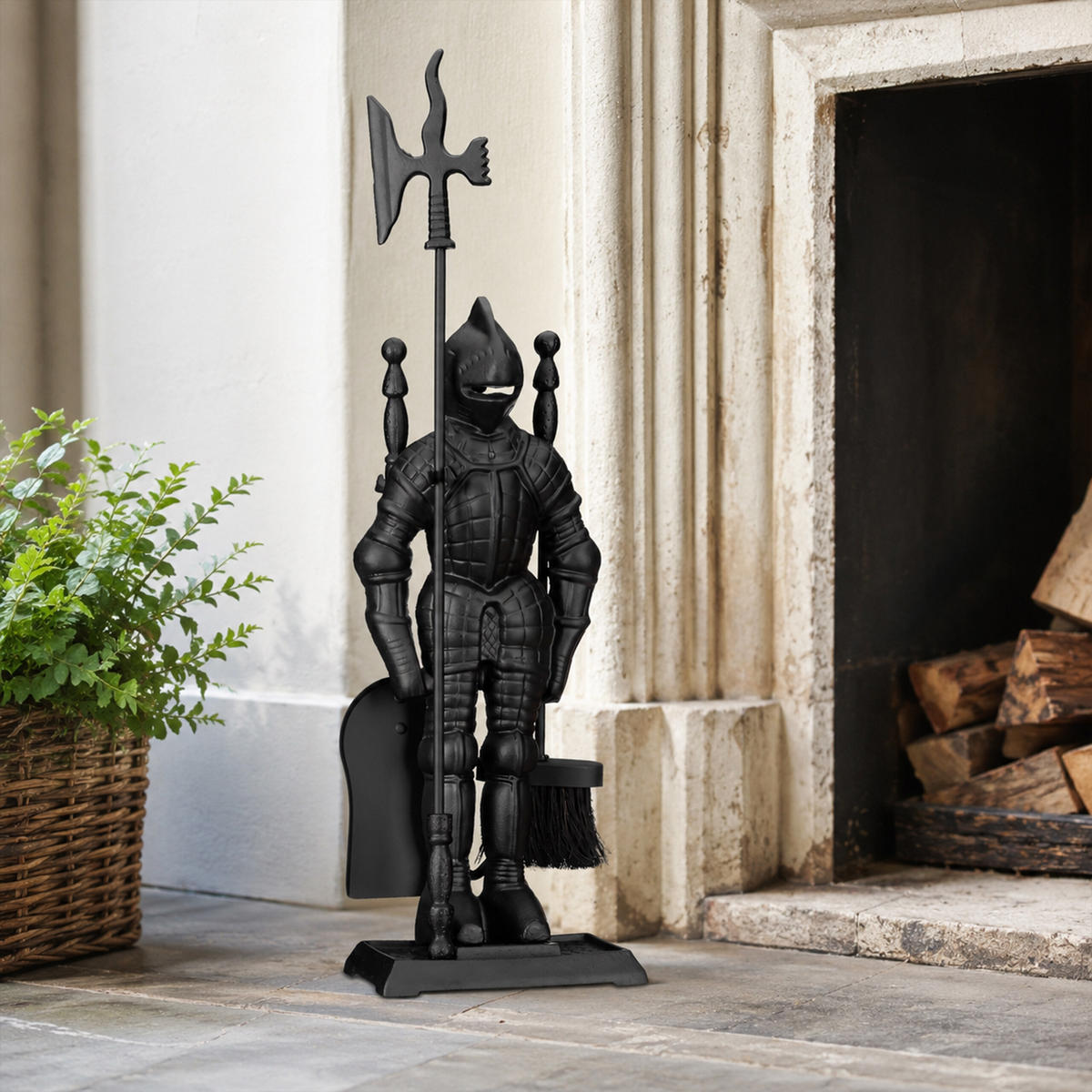 KAMINBESTECK Schwarz Ritter Gusseisen 4-teilig 72 cm - Schwarz, Metall (21/72/12.5cm) - Relaxdays