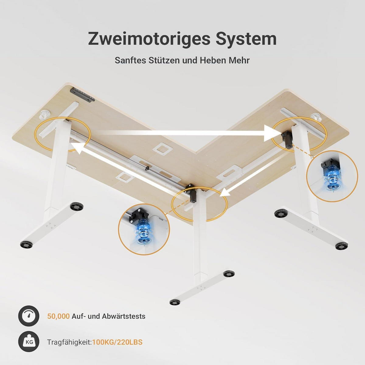 ECKSCHREIBTISCH höhenverstellbar 160x140cm beige mit Dual-Motor - Beige, Holzwerkstoff (160/140/118cm)