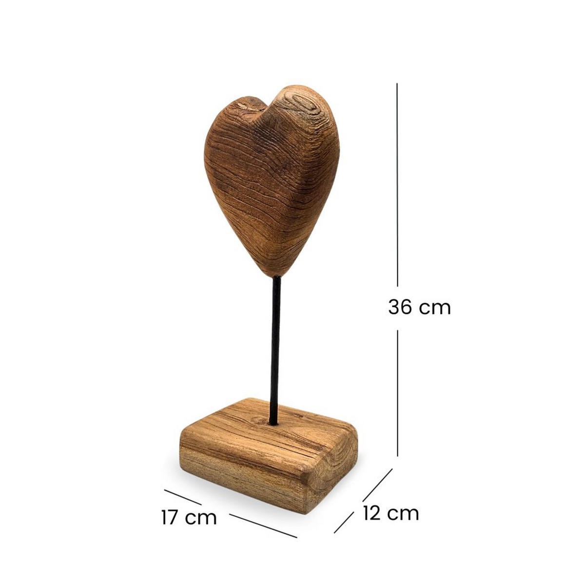 SKULPTUR Heartbeat 36x17x12 cm, Teak Holz massiv naturfarben - Naturfarben, Holz (17/36/12cm) - CREEDWOOD