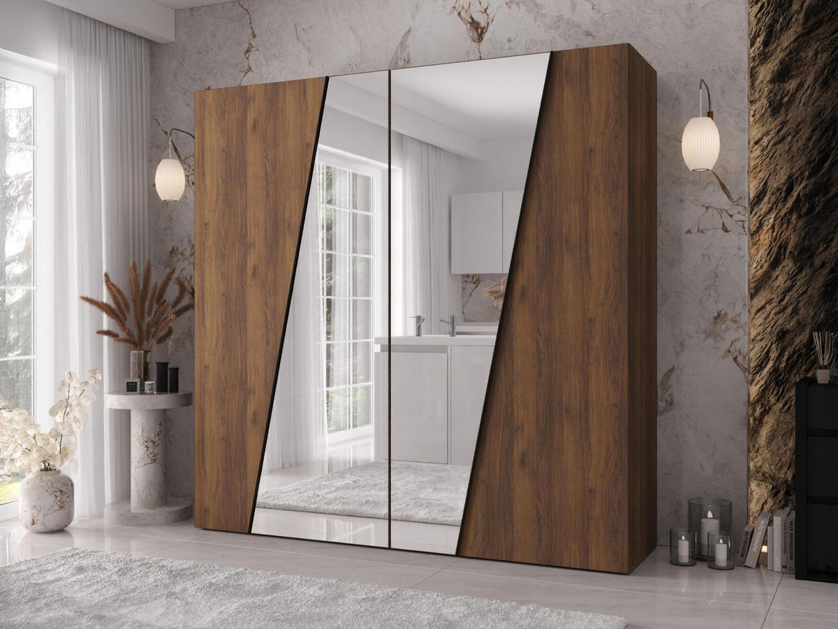 DREHTÜRENSCHRANK Zen 2L 200 cm - Nussbaumfarben/Schwarz, Holzwerkstoff/Kunststoff (200/202/50cm) - MIRJAN24