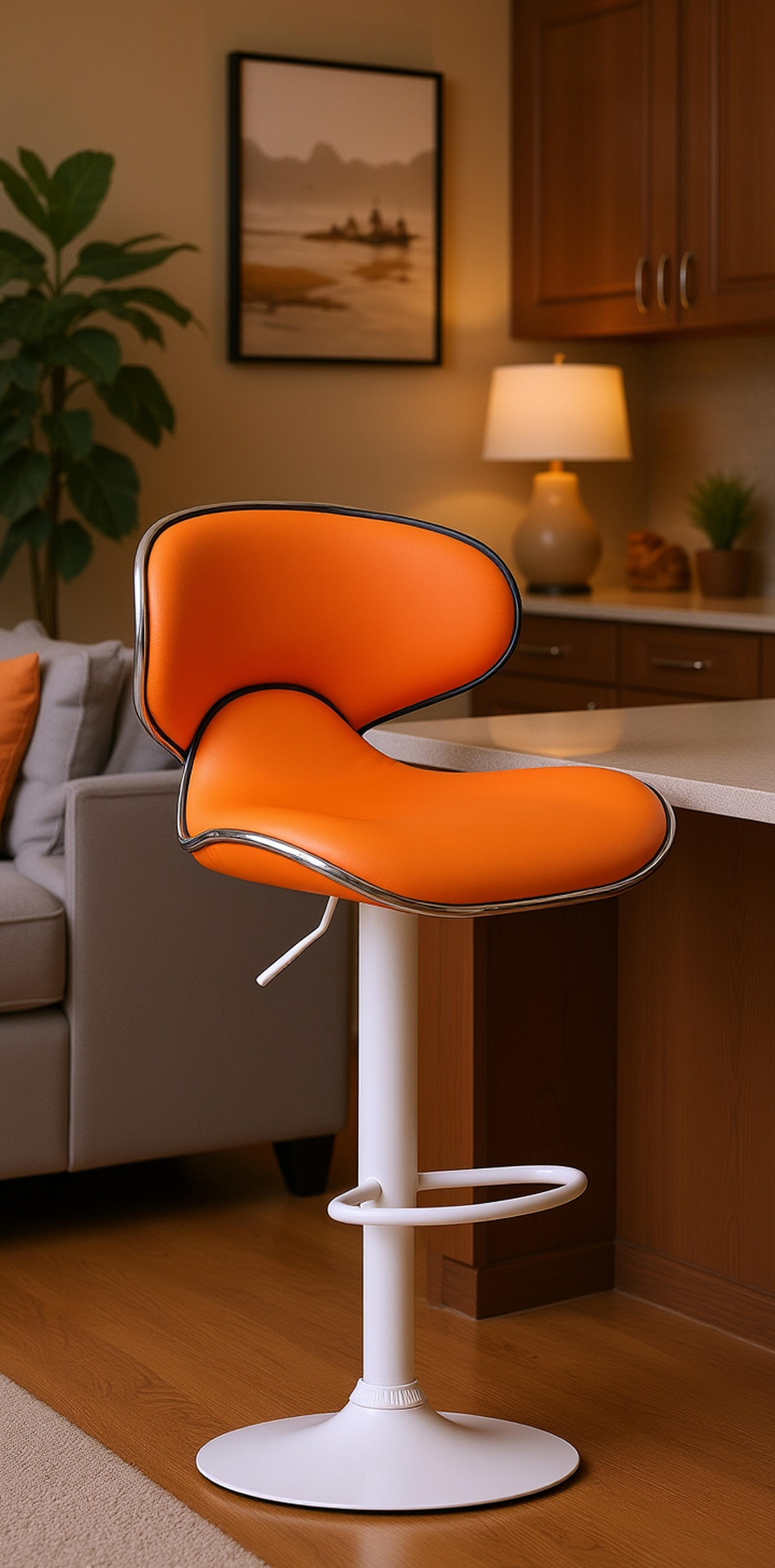 BARHOCKER 2er Set Las-Mallorcas Kunstleder weiß orange - Orange/Weiß, Kunststoff/Metall (46/108/49cm) - TPFLiving