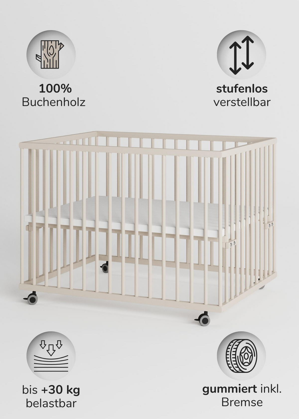 LAUFGITTER 75x100 cm mit Schlupfsprossen - sahara dust - Premium Kollektion - Sandfarben, Holz (100/74/75cm) - Sämann – make a difference.