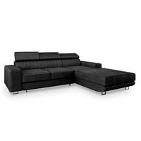 ECKSOFA NOTO R-S Schwarz Velours-Stoff mit Schlaffunktion - Schwarz, Holz (267/190cm) - MASSENO