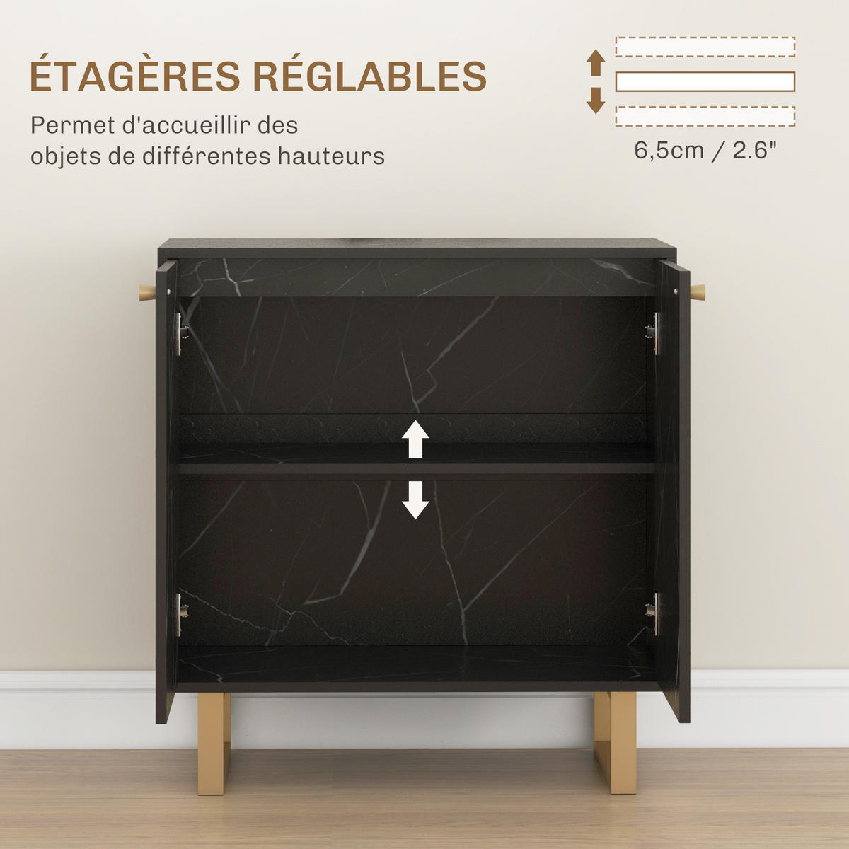 SIDEBOARD Schwarz Marmor-Optik, 2 Türen, 76/35/77 cm - Schwarz, Holz (76/77/35cm) - PANGIVO
