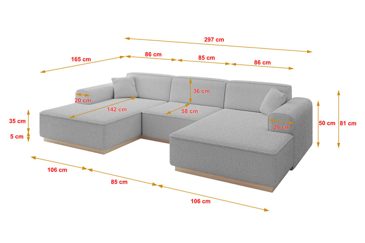 WOHNLANDSCHAFT IREA-U1 - 303x171x83 cm Hellgrau - Hellgrau, Holzwerkstoff/Textil (303/83/171cm) - ALTDECOR
