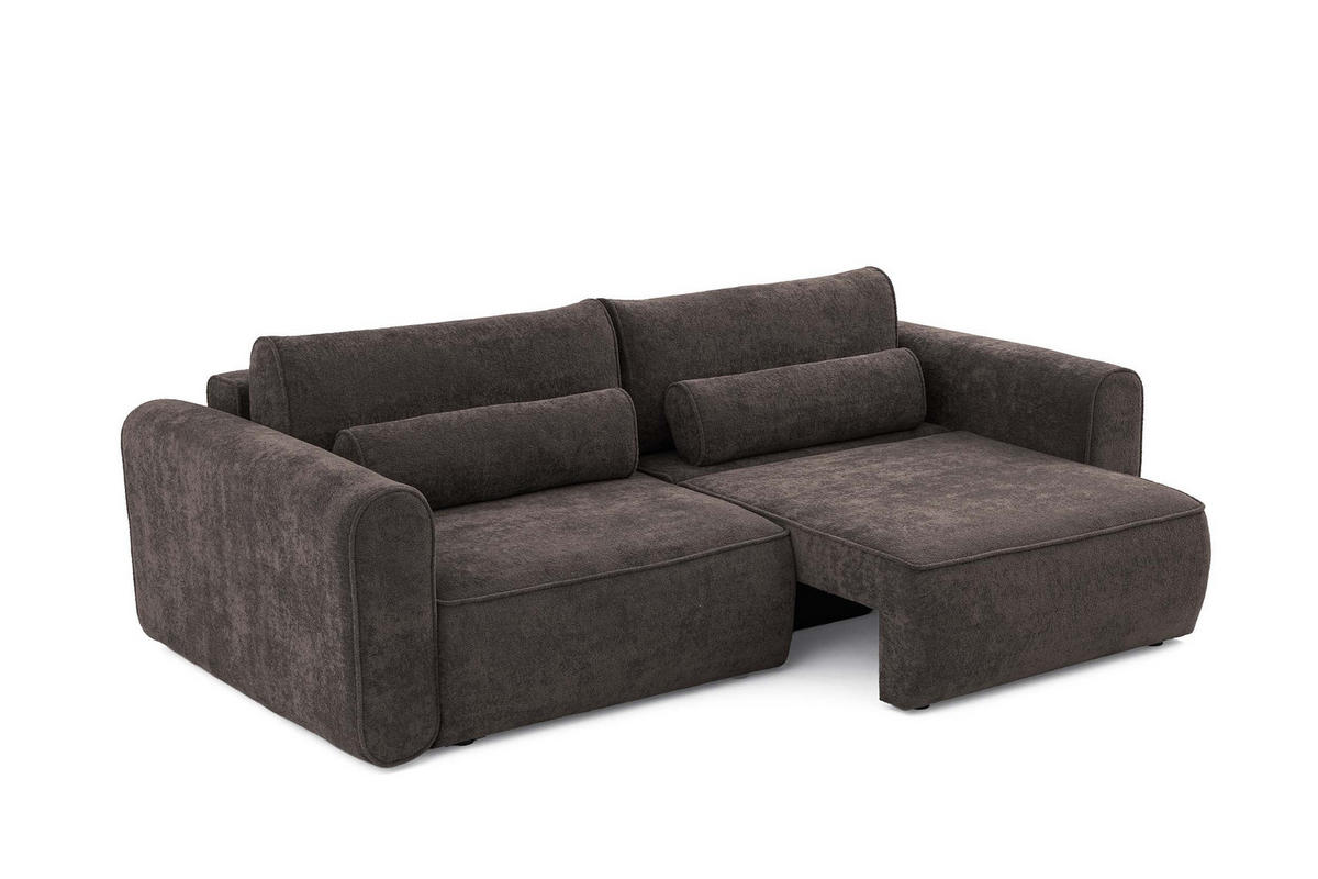 ECKSOFA MOTION mit Schlaffunktion 130x200 Webstoff Braun - Schwarz/Braun, Holz/Textil (250/120cm) - Muffo