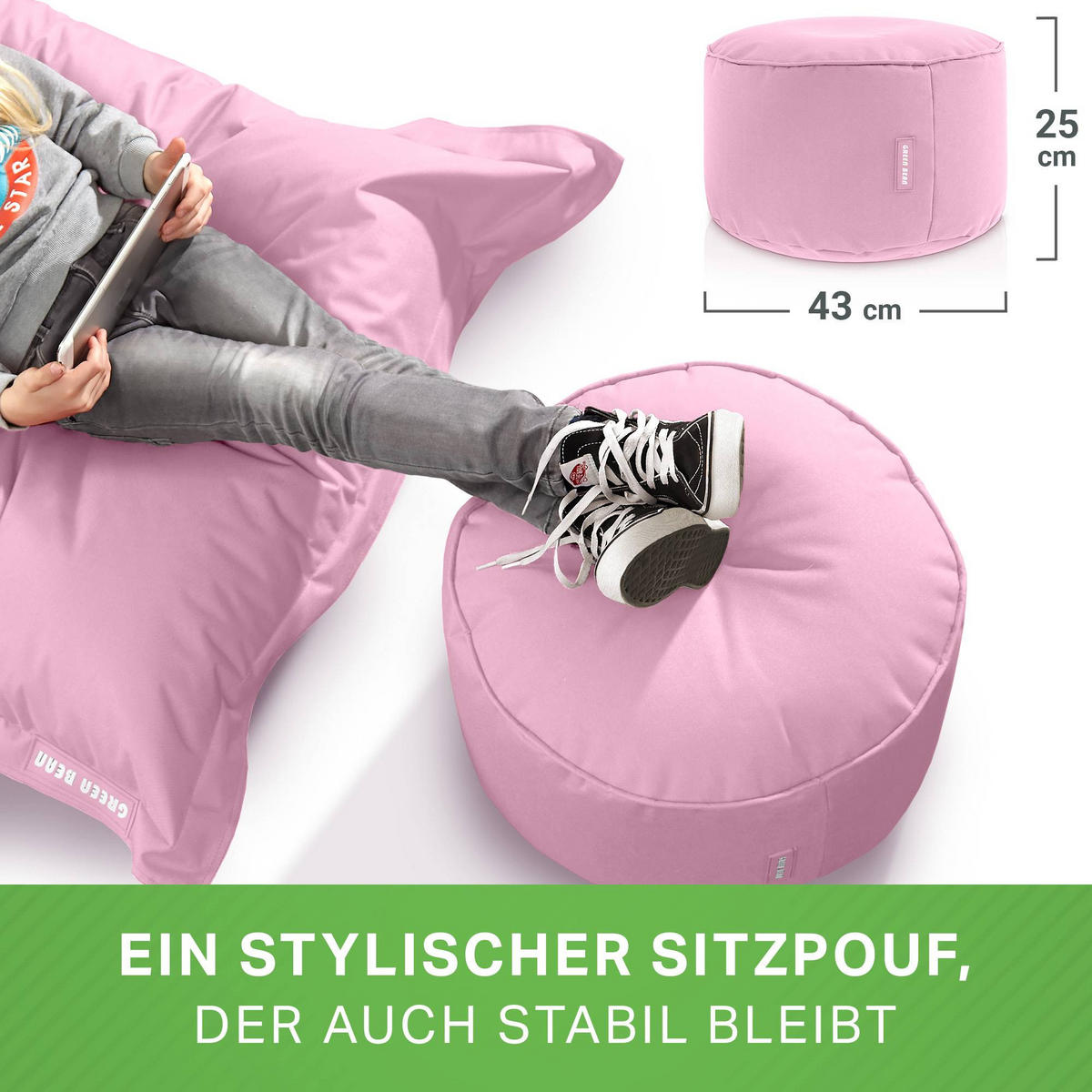 SITZSACK-HOCKER Pouf "Stay" 45x25cm - Rosa, Textil (45/25/45cm) - Green Bean