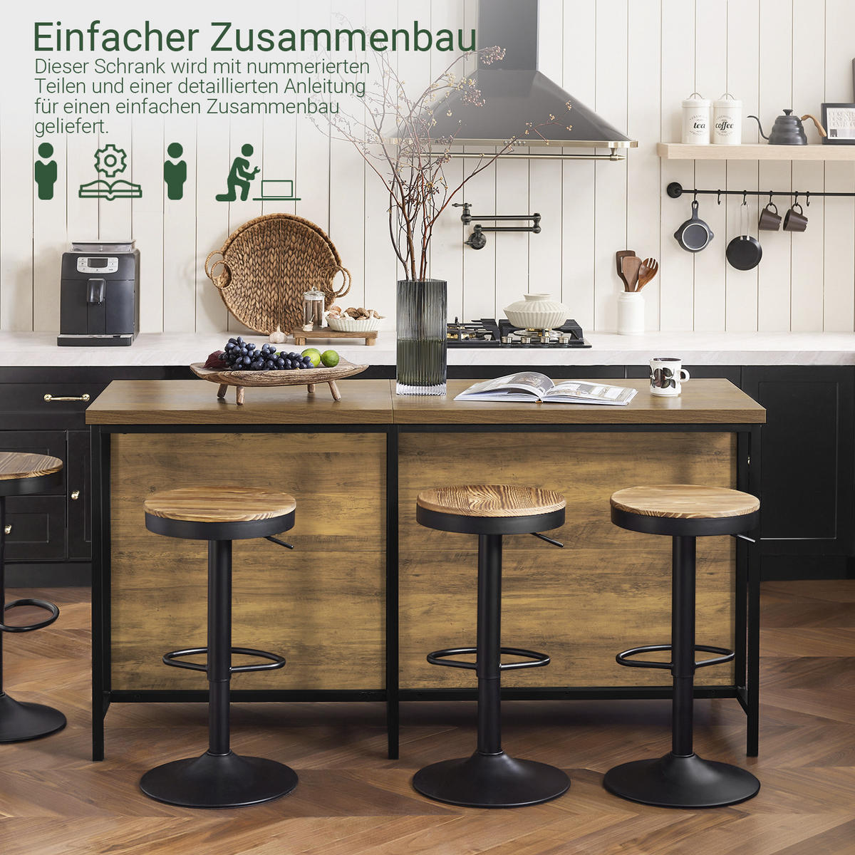 KÜCHENINSEL im Industrie-Design 170x89x60cm - Schwarz/Braun, Holzwerkstoff/Metall (170/89/60cm) - SoBuy