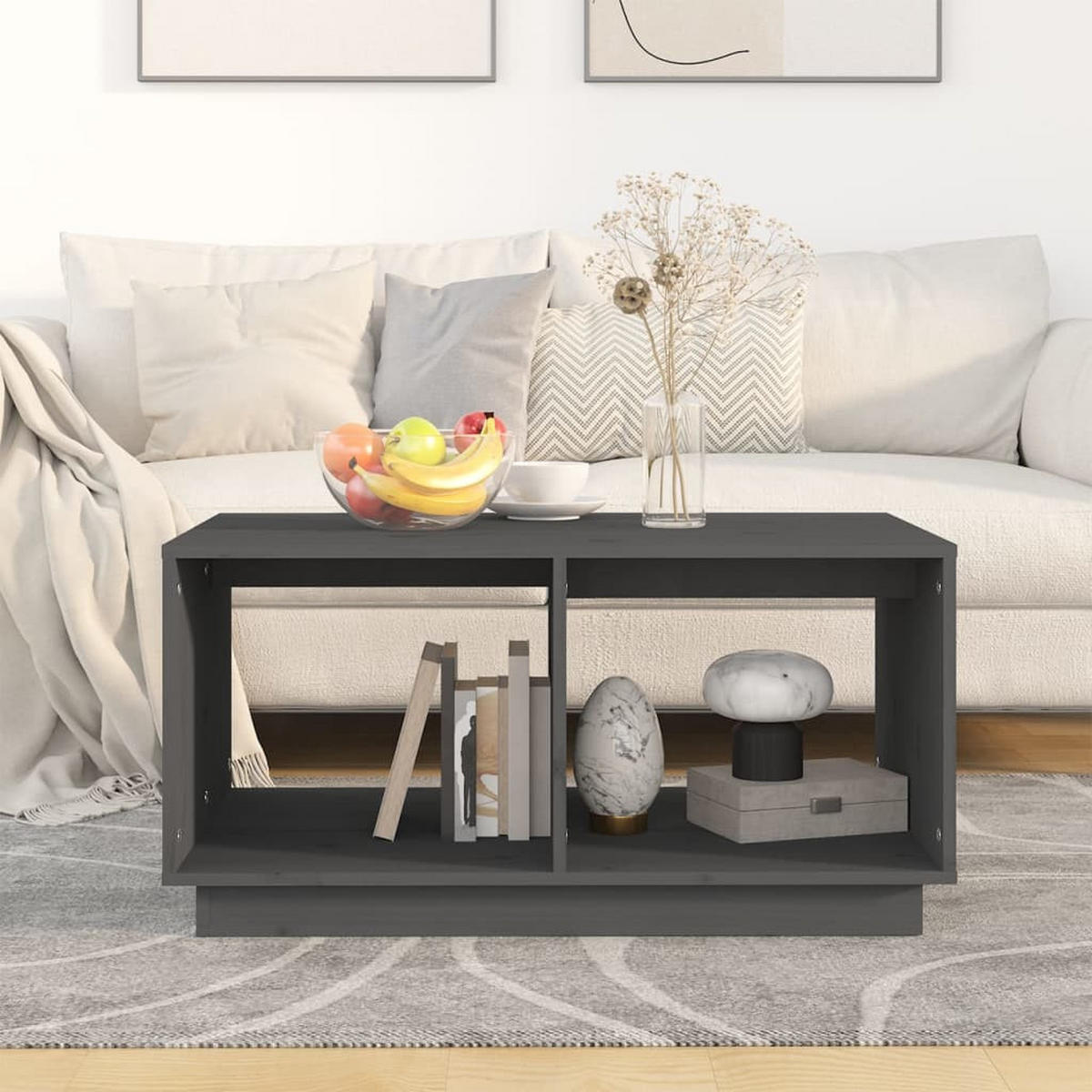 COUCHTISCH Grau 80x50x40 cm Massivholz Kiefer - Grau, Holz (80/50/40cm) - furnicato