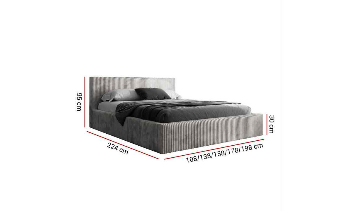 POLSTERBETT TILIA 140x200 cm Tilia 86, 34 Holzlatten, Kopfteil 95 cm - Hellgrau, Textil (140/200cm) - Lookway
