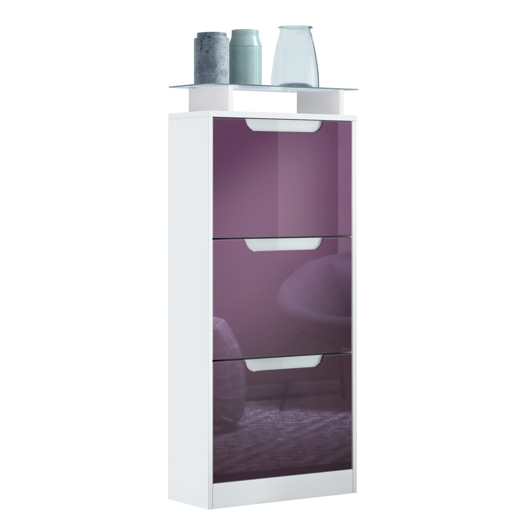 SCHUHSCHRANK Space Brombeer Hochglanz - Brombeere, Holzwerkstoff (46/128/23cm) - Vladon