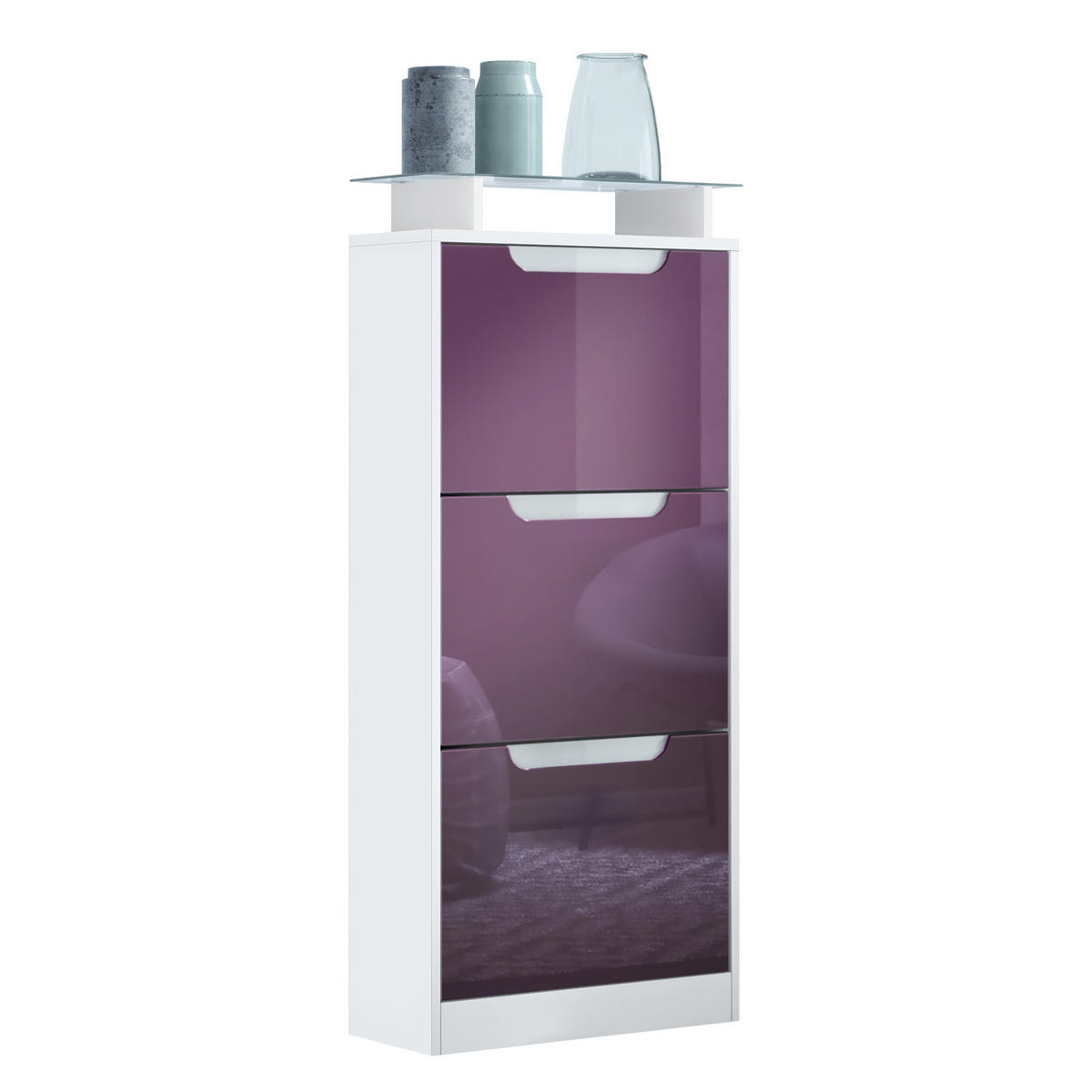 SCHUHSCHRANK Space Brombeer Hochglanz - Brombeere, Holzwerkstoff (46/128/23cm) - Vladon