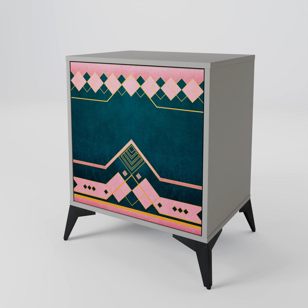 SIDEBOARD ROYAL COMPOSITION, Grau, 57,5x42x72,5 cm, Schwarze Metallfüße - Multicolor/Schwarz, Holzwerkstoff/Metall (57.5/72.5/42cm) - SpaceRebels
