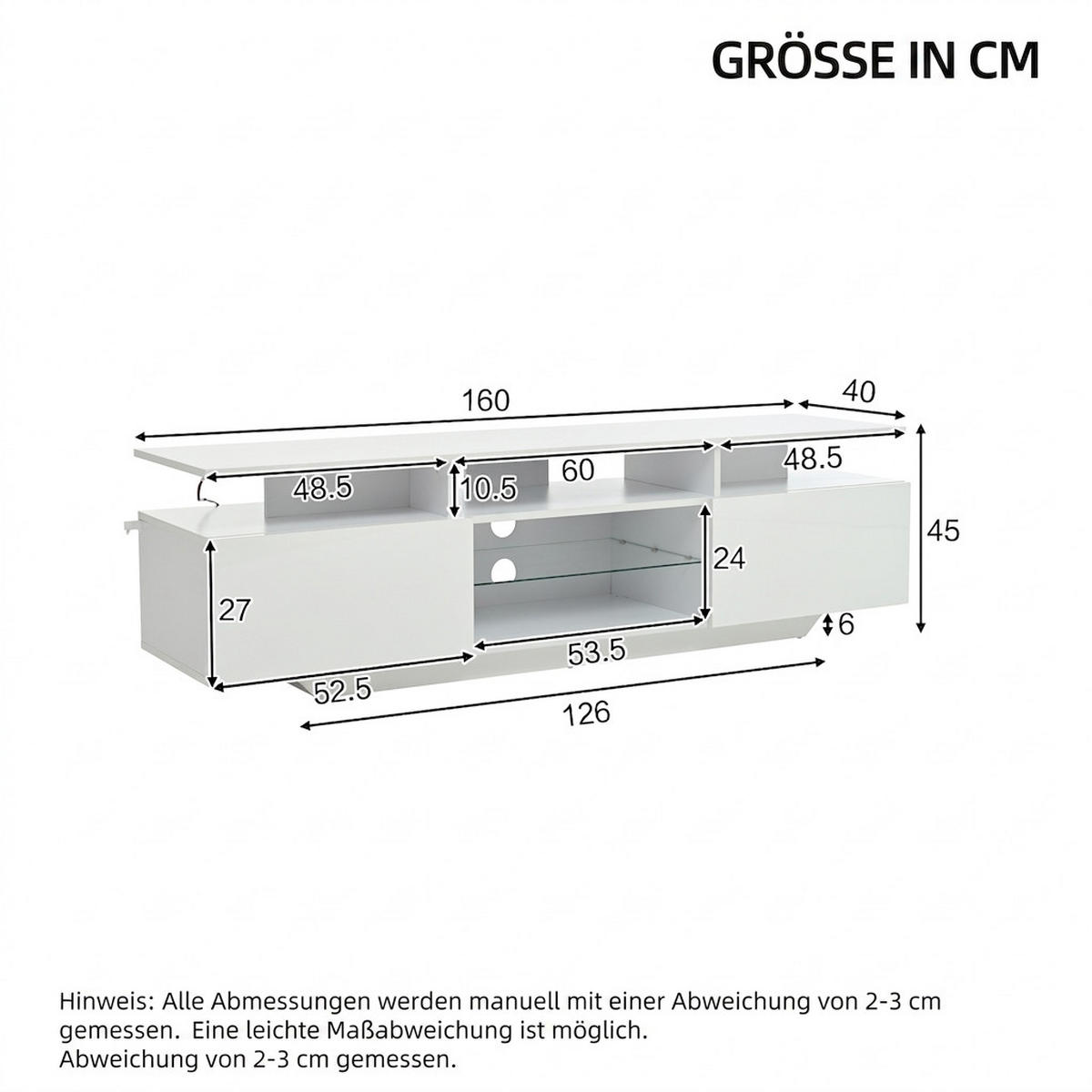 TV-SCHRANK 160/40/45 cm Weiß Hochglanz mit LED und 2 Türen - Weiß, Holzwerkstoff (160/45/40cm) - Oxeza