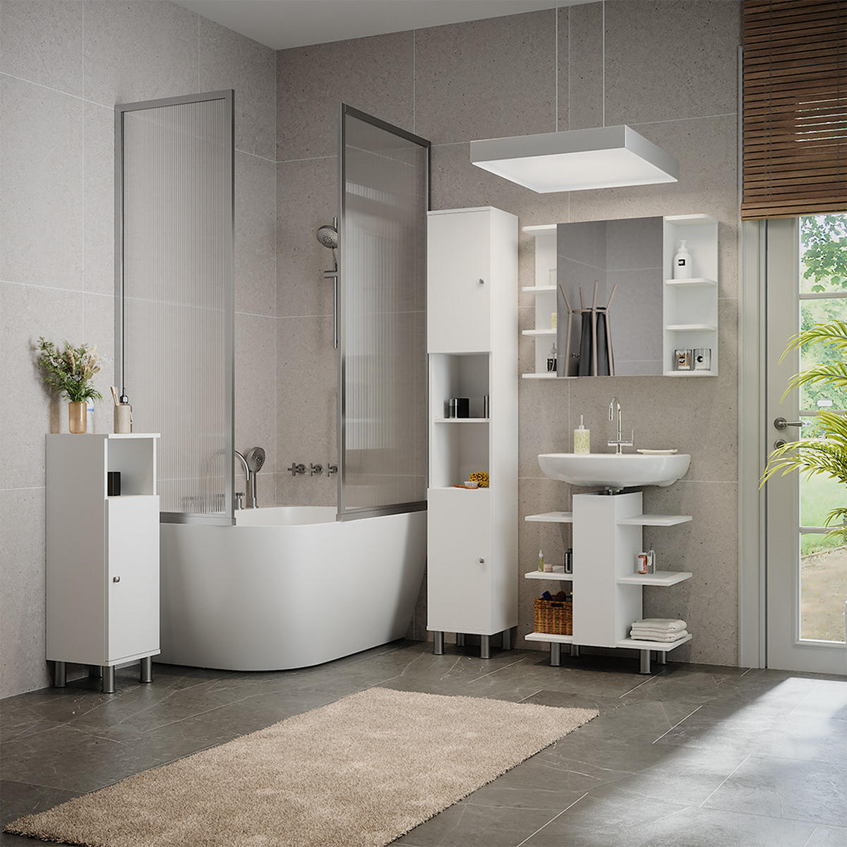 BADMÖBEL-SET Fynn Weiß 4 Teile - Weiß, Holzwerkstoff (79.6/190/36.6cm) - Vicco