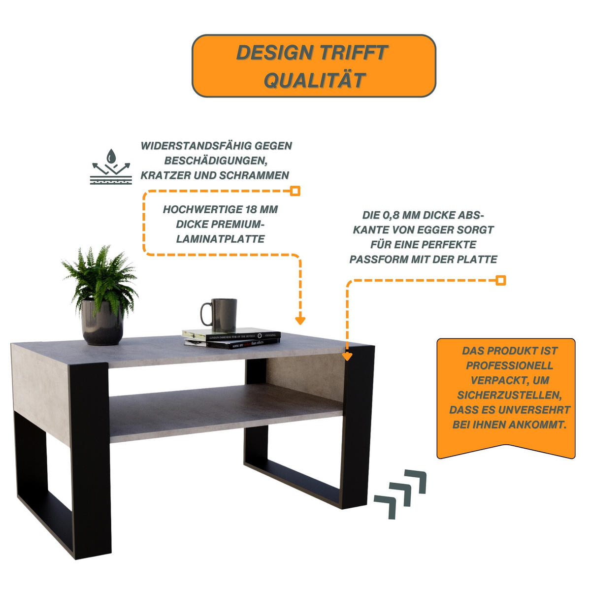COUCHTISCH Holzwerkstoff rechteckig stabil Grau 45/53,6/92cm - Schwarz/Grau, Holzwerkstoff (53.6/92/45cm) - CraftPAK