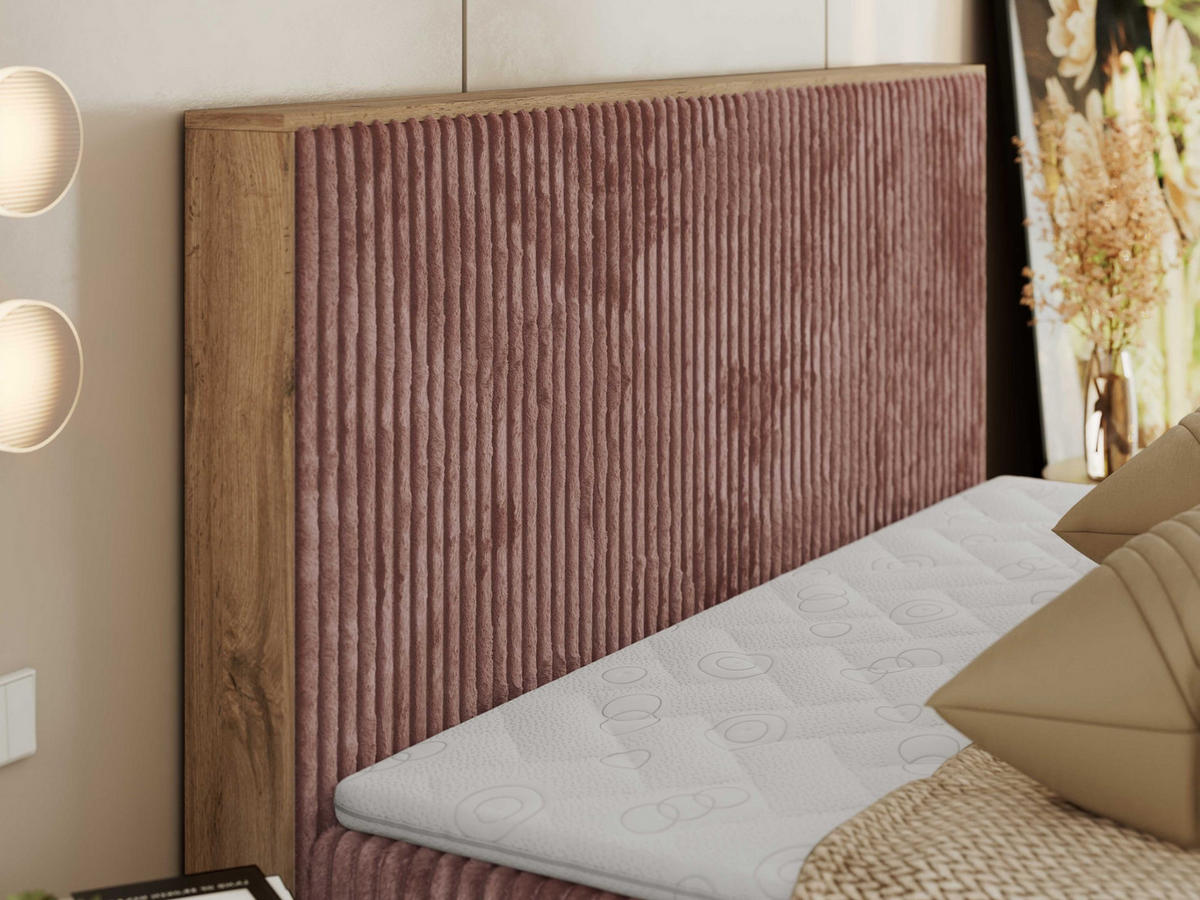 BOXBETT WOOD CLASSIC 160/200 - Rosa Cord - H3 - Rosa, Textil (160/200cm) - MKS