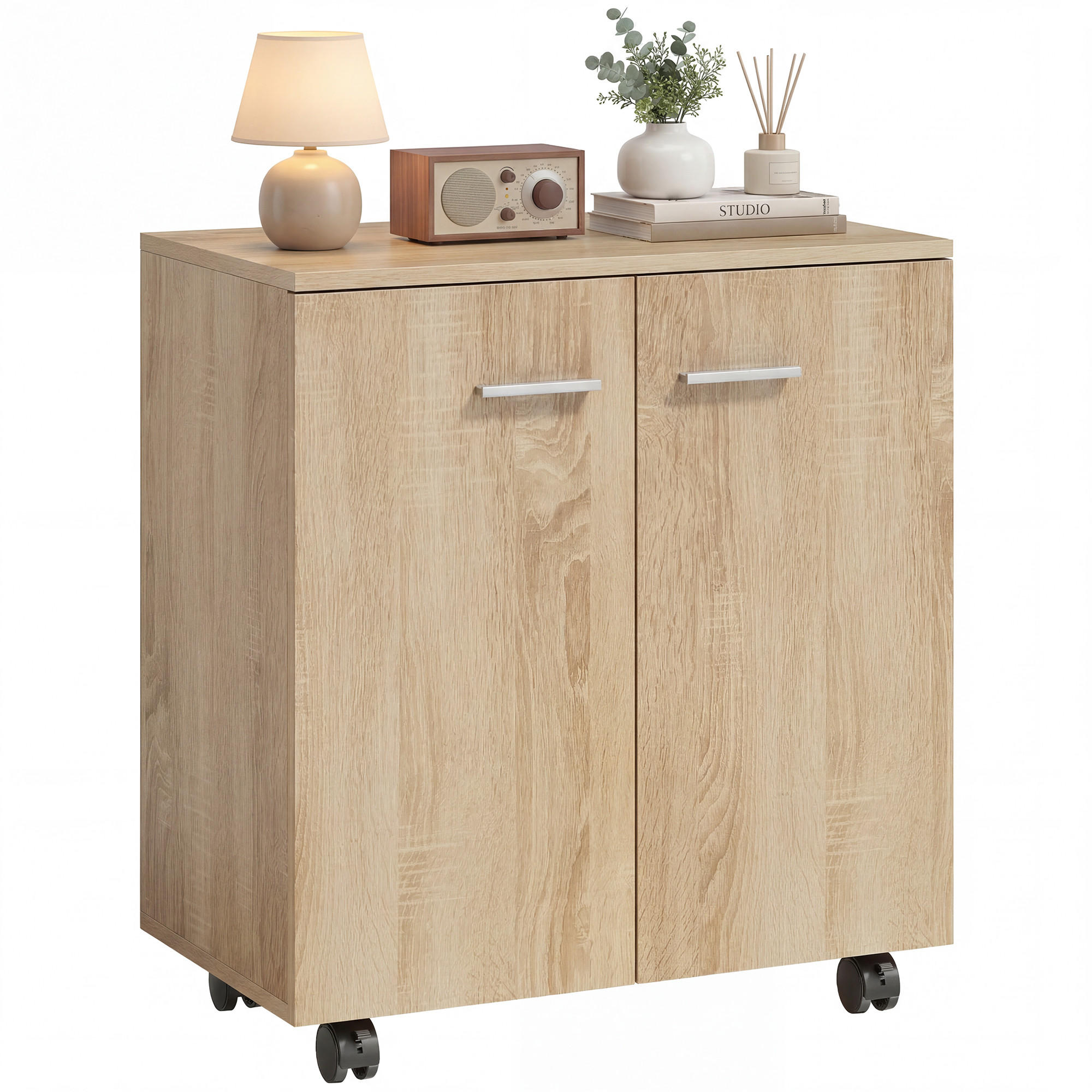 SIDEBOARD Naturfarben, 2 Türen, auf Rollen, 60/35/65 cm - Naturfarben, Holz (60/65/35cm) - PANGIVO