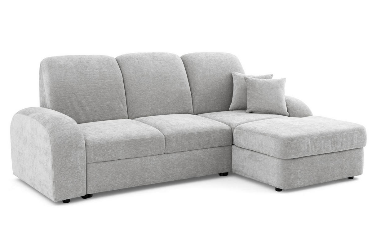 ECKSOFA VIBE S Rechts mit Schlaffunktion 130x202 Chenille Hellgrau - Hellgrau/Schwarz, Holz/Kunststoff (156/255cm) - Muffo