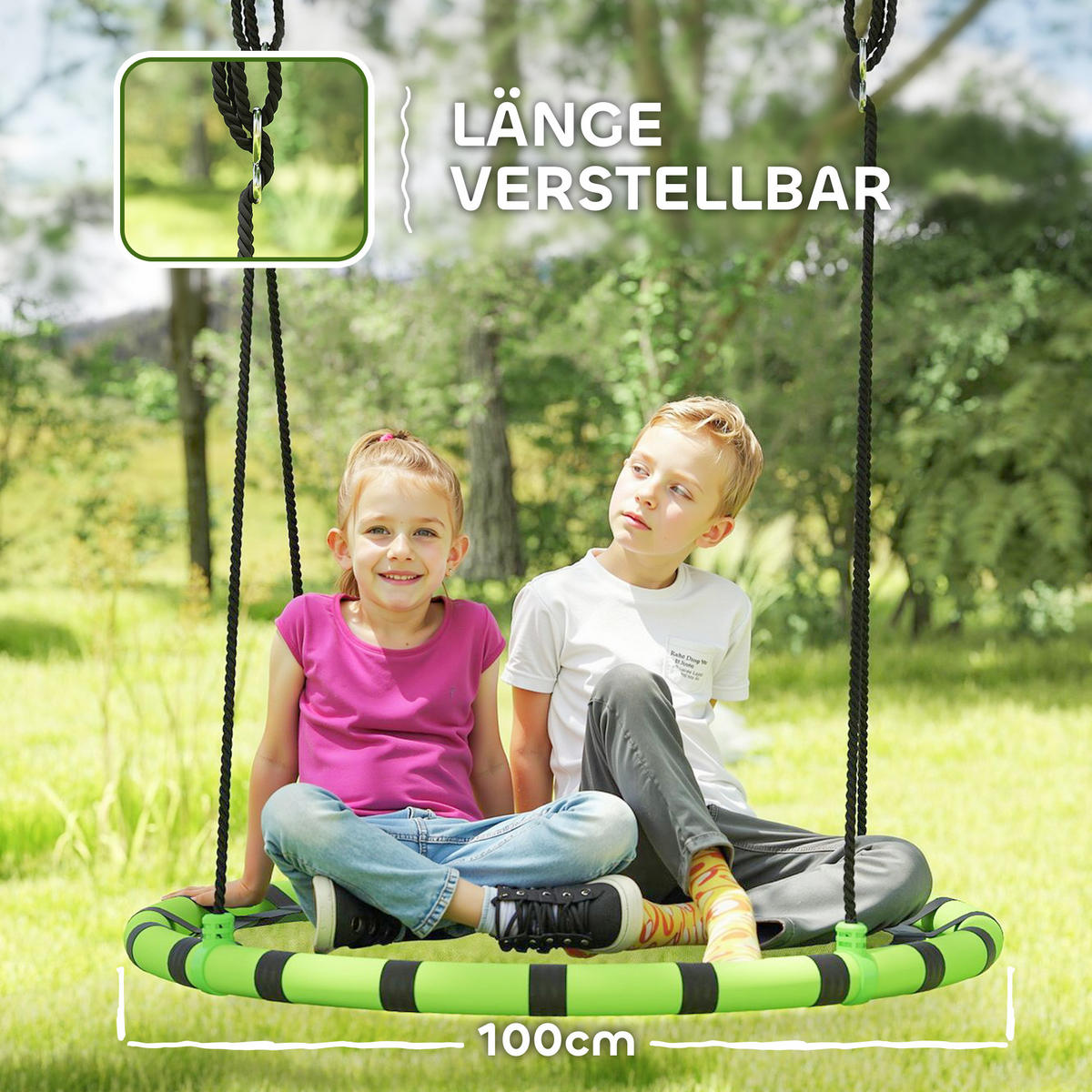 NESTSCHAUKEL Ø100 cm Tellerschaukel Verstellbar Kinderschaukel für 3-8 Jahre - Grün, Metall (100/100cm) - AIYAPLAY