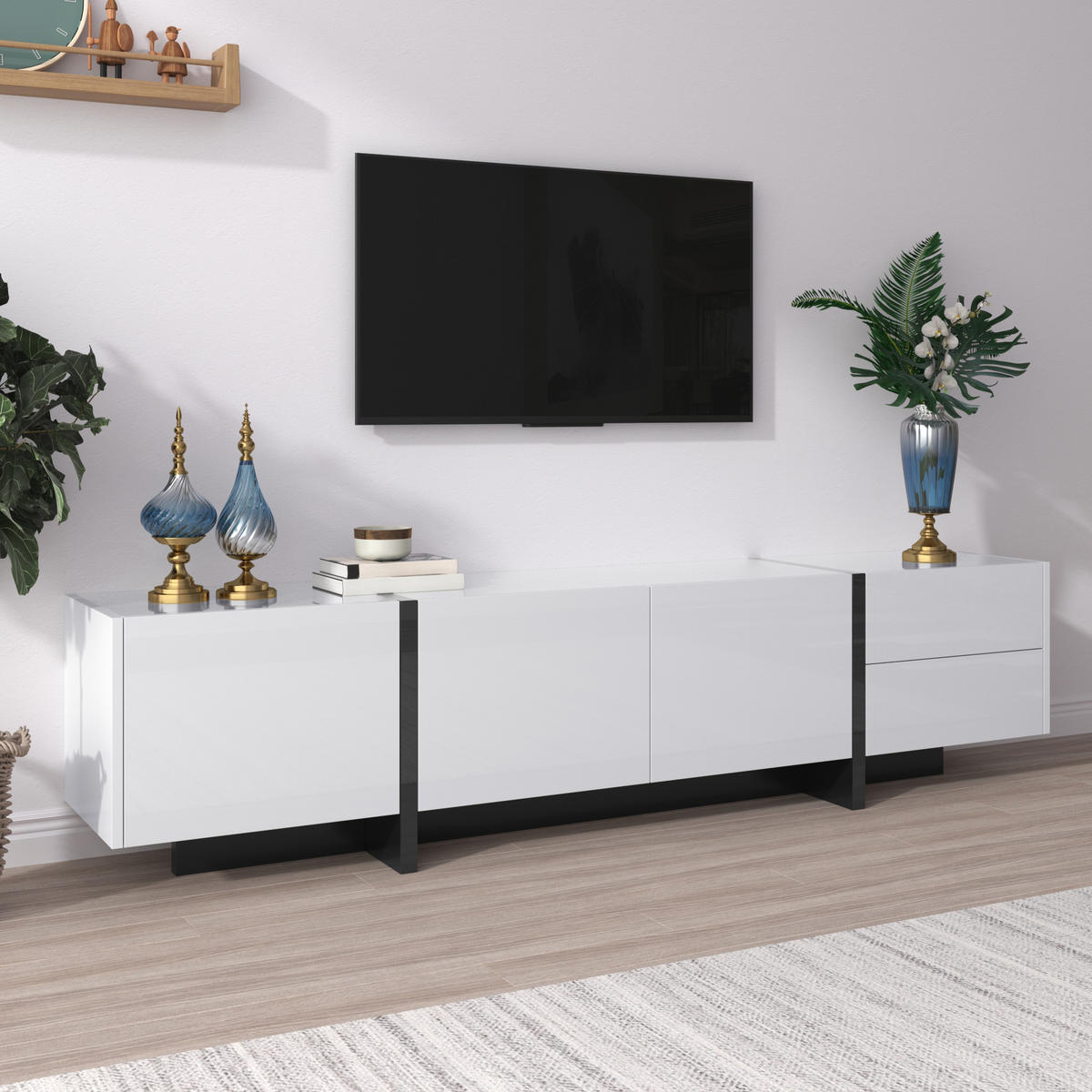 TV-SCHRANK Lowboard Colorblock Türen Schubladen - Weiß, Holzwerkstoff (190/45/35cm) - Fortuna Lai