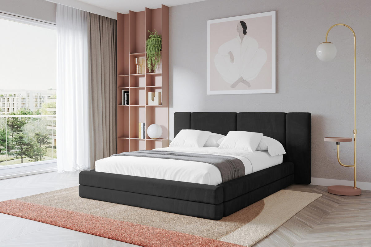 POLSTERBETT mit Bettkasten und Lattenrost, Boxbett ohne Matratze - TEVO 200x200 Schwarz - Schwarz, Holzwerkstoff/Textil (200/200cm) - ALTDECOR