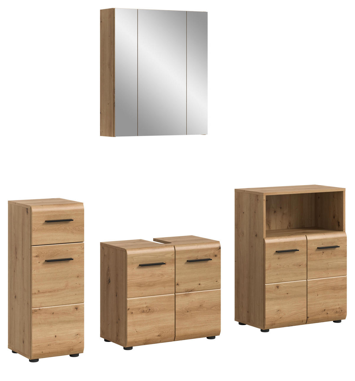 BADMÖBEL-SET 4-teilig in Artisan Eiche, Badkombination 180 x 185 cm, Cover - Schwarz/Eiche Artisan, Glas/Holzwerkstoff (180/185/30cm) - Inn.Furn