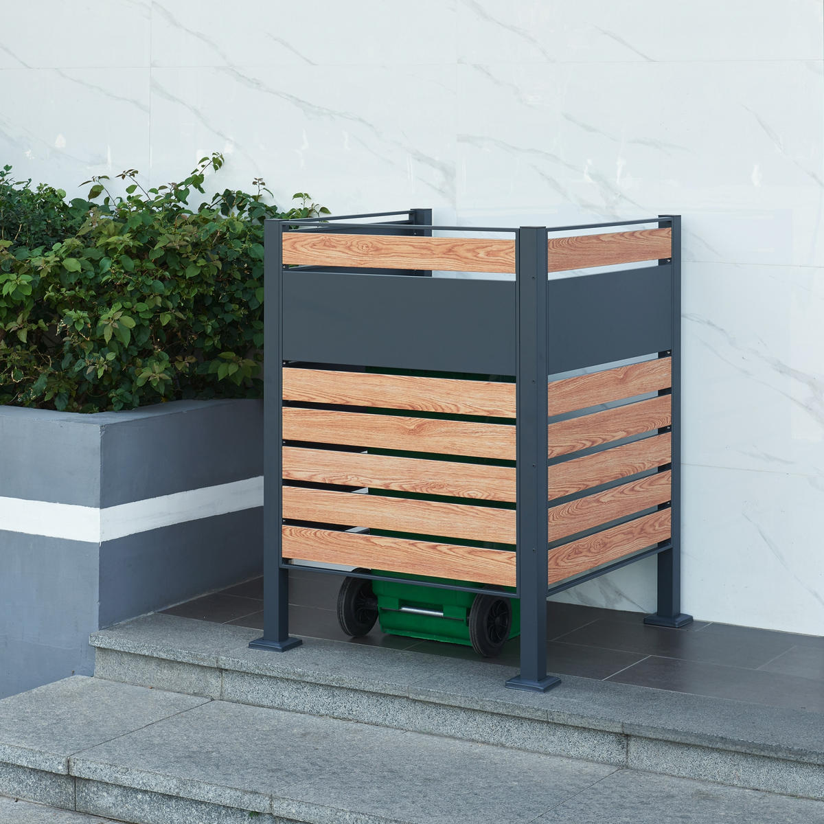 MÜLLTONNENBOX Uusikaupunki - Anthrazit/Braun, Metall (91/120/91cm) - [en.casa]