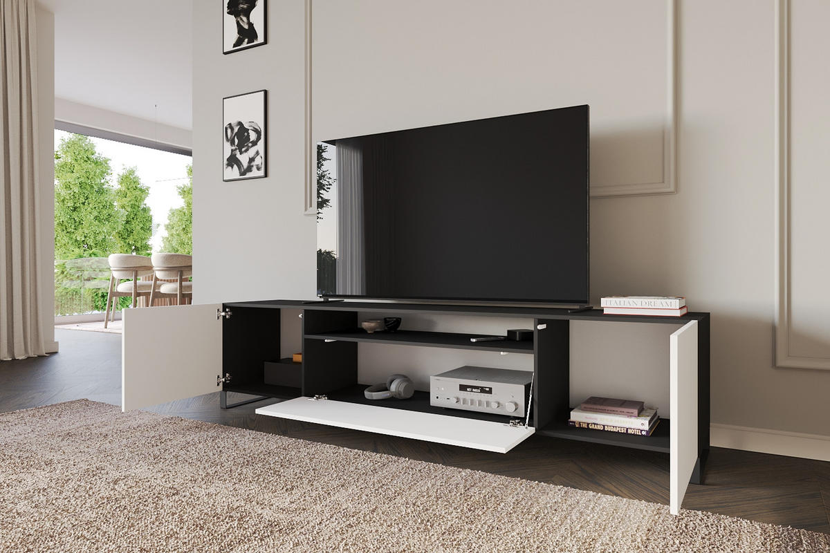 LOWBOARD ELIO-S 200x53x41 cm - Schwarz / Weiß - Schwarz, Holzwerkstoff (200/53/41cm) - ALTDECOR