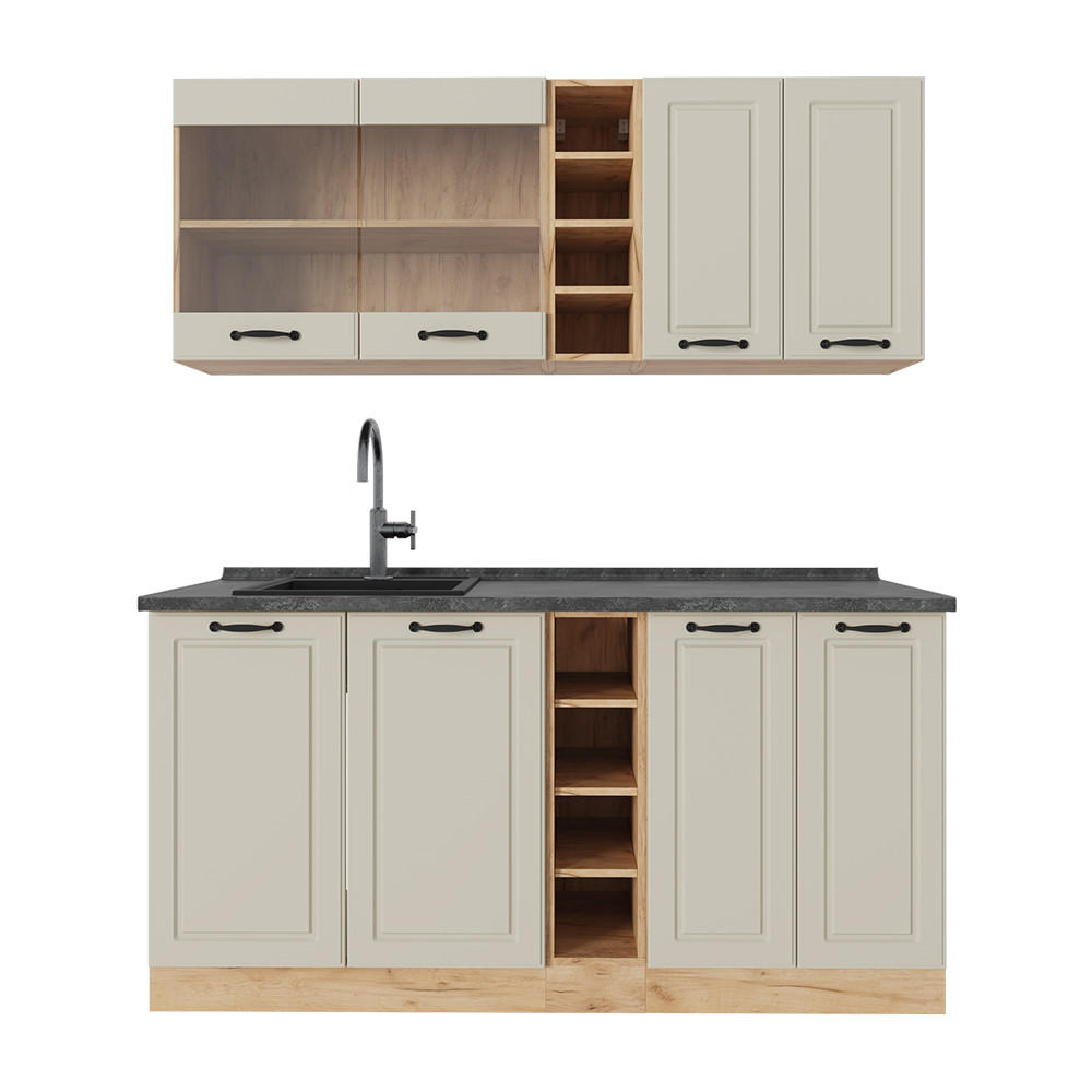 SINGLEKÜCHE R-Line, Sand Landhaus/Goldkraft Eiche, 160 cm ohne Arbeitsplatte - Honigeiche/Beige, Holzwerkstoff (160/81.6/46cm) - Vicco