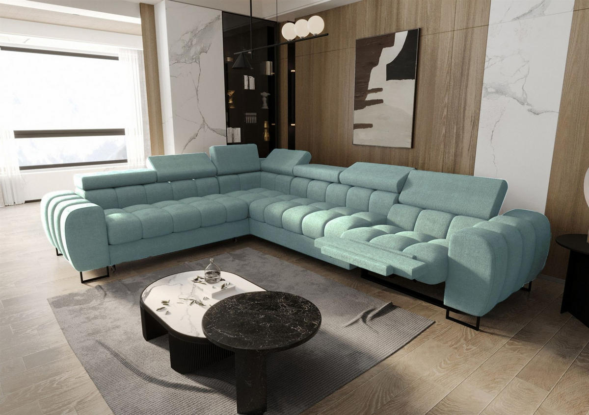 ECKSOFA Bastien Relax - Blau, Holzwerkstoff/Textil (260/330cm) - Fun Möbel