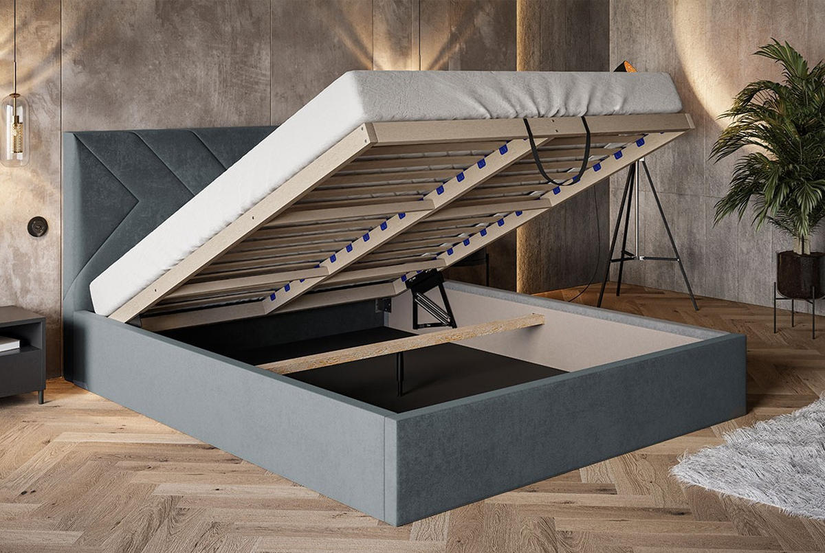 BETT Grau OLDO 1 Gepolstert Hydrophobes Gewebe 120x200 cm - Grau, Textil (120/200cm) - Sepro Meble