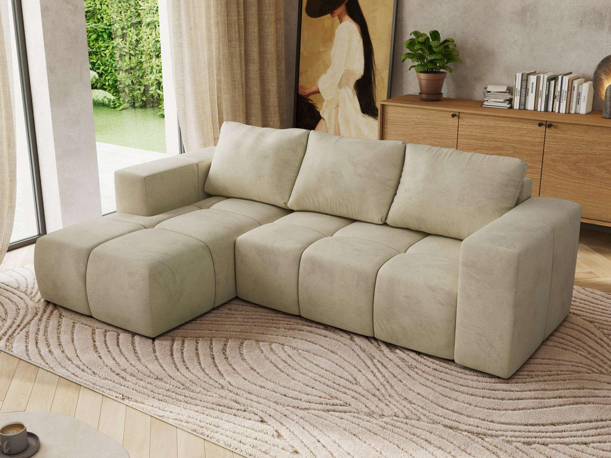 ROHOVÁ SEDAČKA MONIVA L - Béžová Samet - Levá Strana - černá/béžová, textil/plast (164/266cm) - MKS