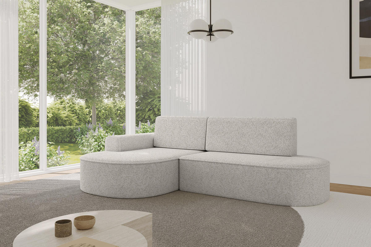ECKSOFA mit Schlaffunktion und Bettkasten Ottomane Links MARI-L1-S - 283x167x85 cm Hellgrau Tissu - Hellgrau/Schwarz, Holzwerkstoff/Kunststoff (283/167cm) - ALTDECOR